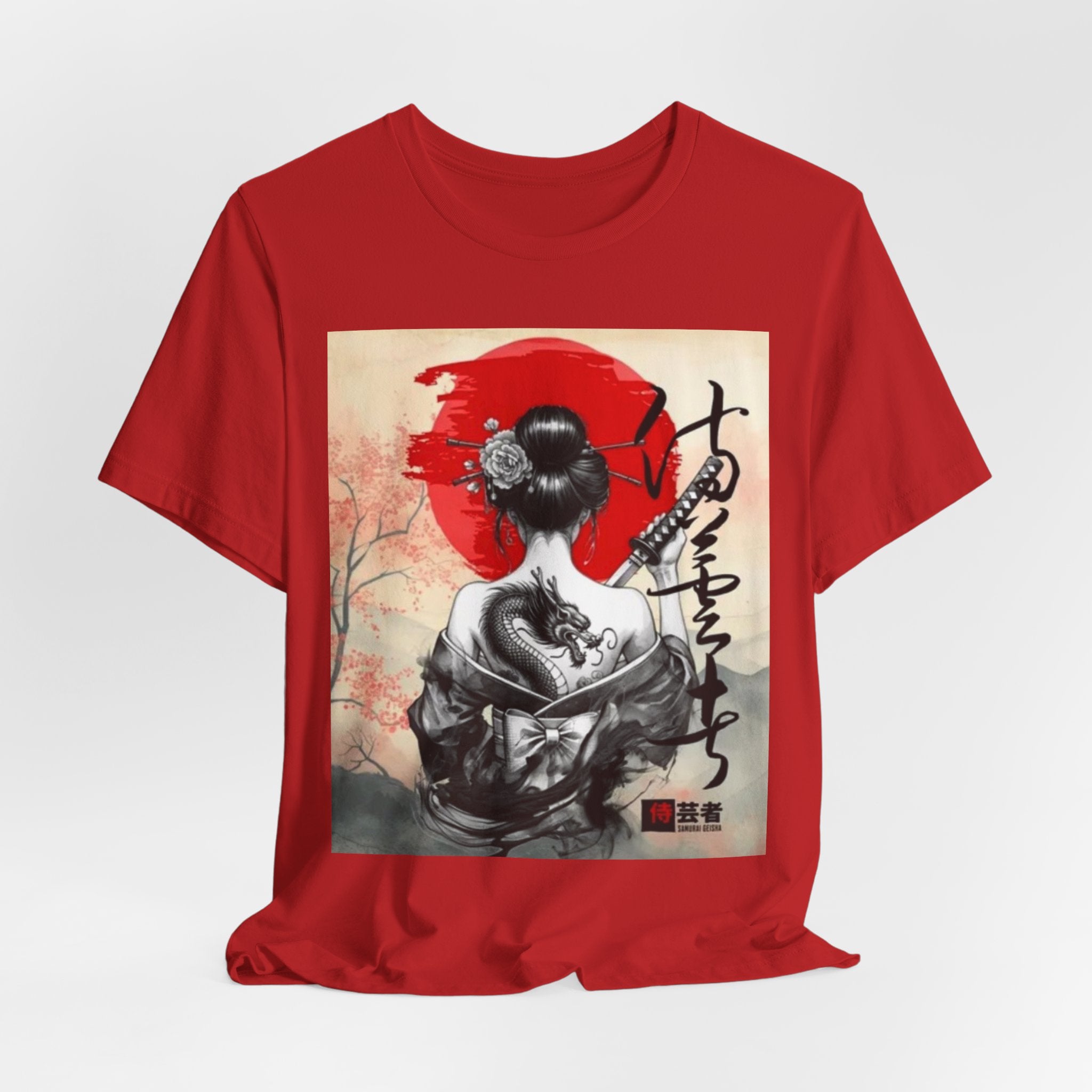 Geisha Portrait Tee | Japanese Red Sun, Dragon Tattoo, Calligraphy