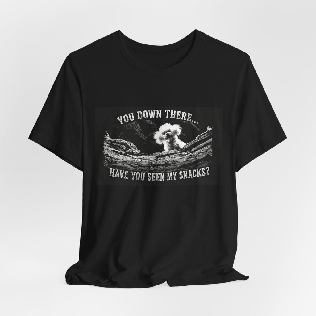 Bichon Frise Shirt — "You Down There... Have You Seen My Snacks?" Funny Dog Snack Rescue Tee