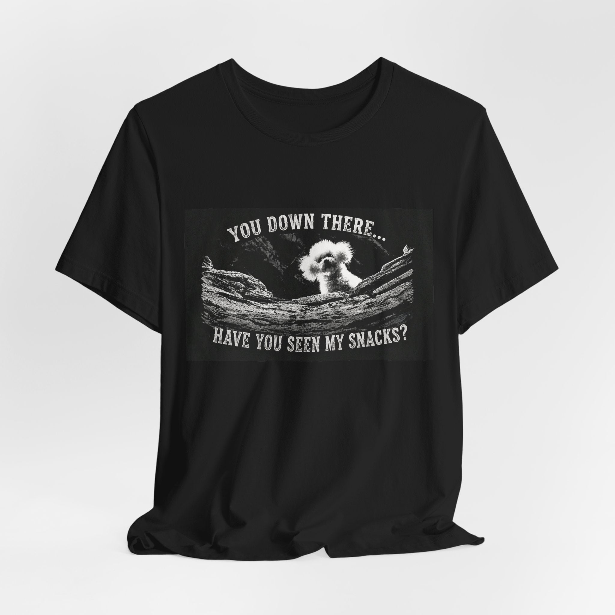 Bichon Frise Shirt — "You Down There... Have You Seen My Snacks?" Funny Dog Snack Rescue Tee