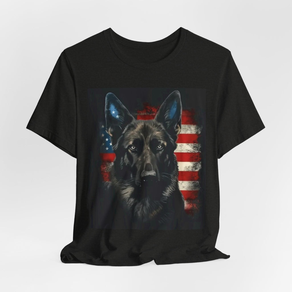 German Shepherd Patriotic T-Shirt — Belgian Malinios Tee, American Flag Dog Tee