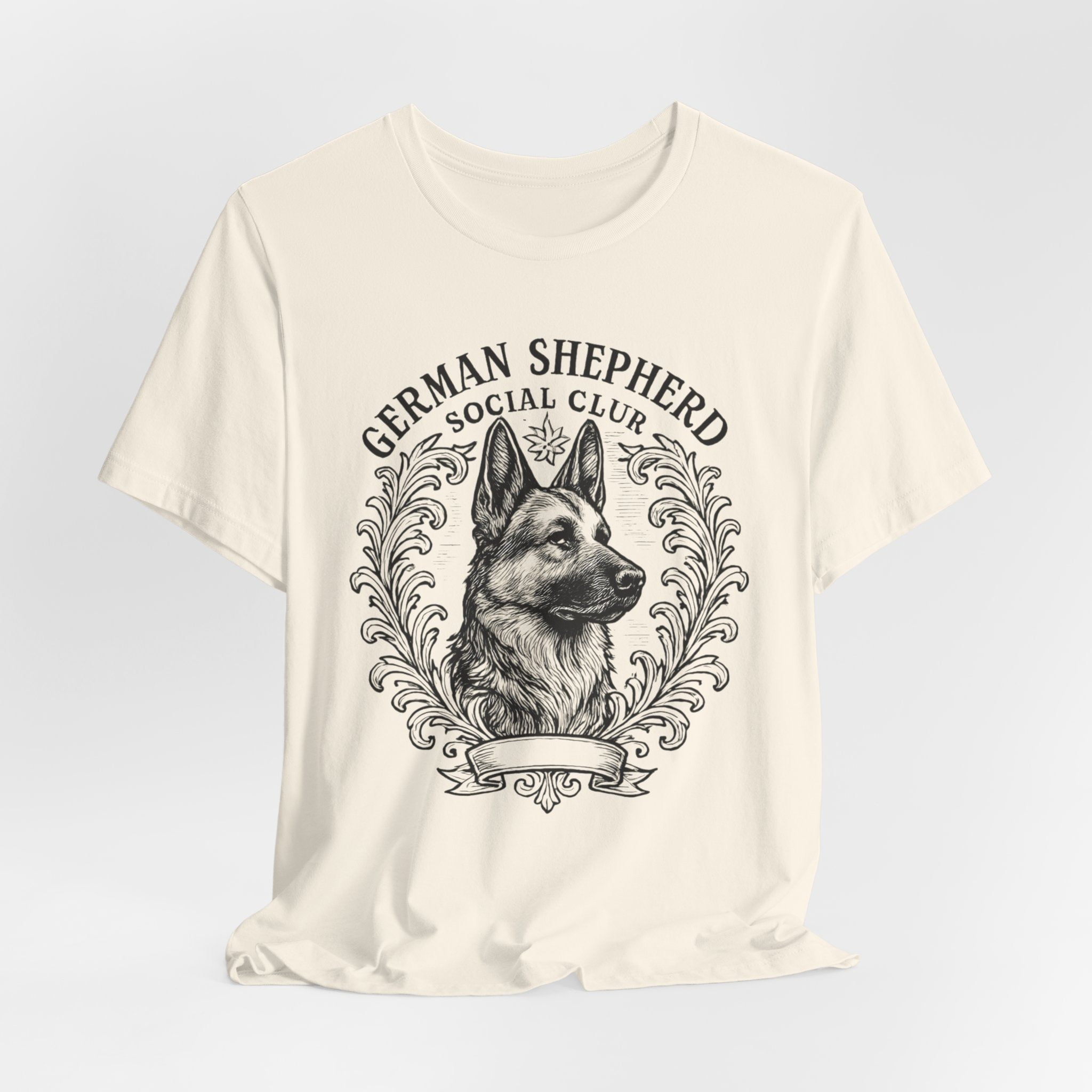 German Shepherd Social Club Tee - Unisex Short Sleeve Shirt for Dog Lovers, Pet Gift, Casual Wear, Canine Enthusiast Apparel