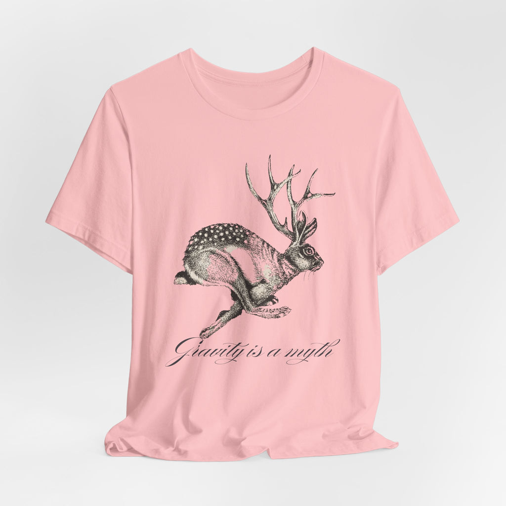 Gravity is a myth tee| hand -Drawn Jackalope Art, Script Motto