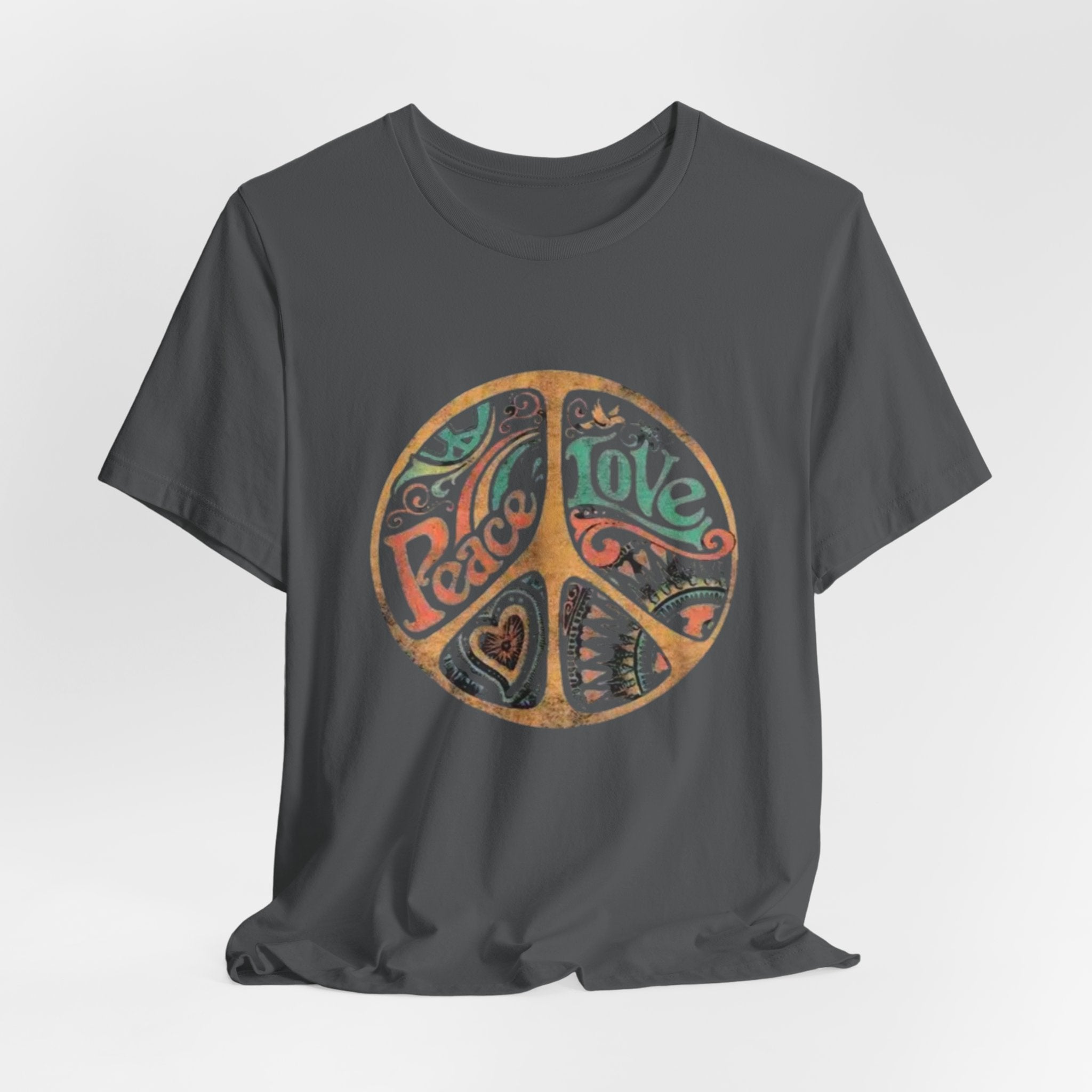 Retro Peace Love Unisex T-Shirt, Boho Graphic Tee, Casual Wear, Festival Shirt, Gift for Friends, Summer Style