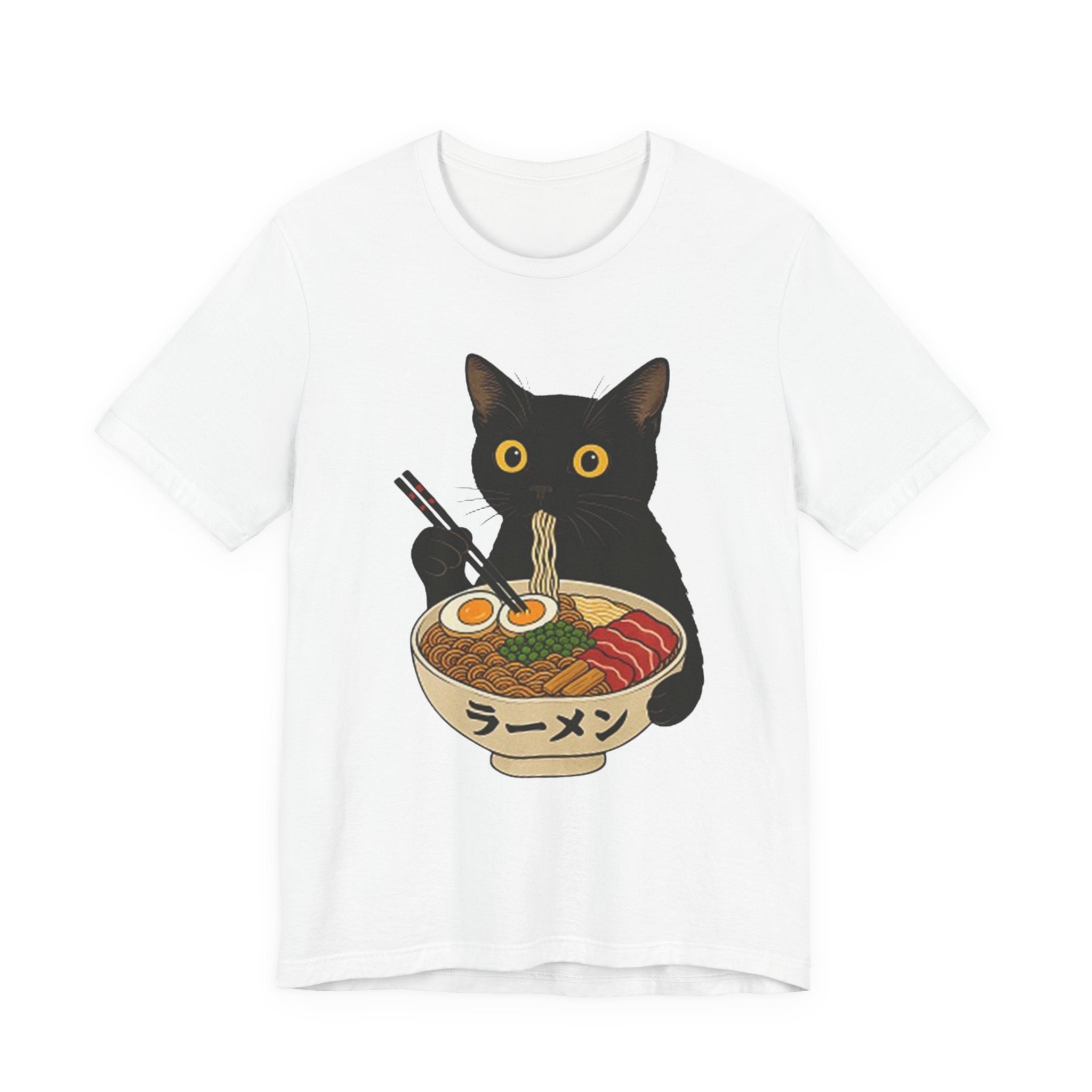 Black Cat Eating Ramen Tee | Cat with Ramen Bowl T-Shirt