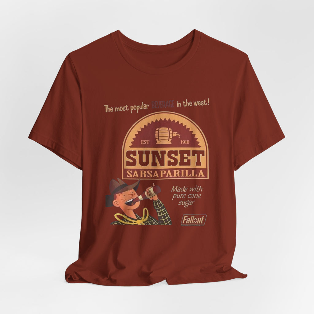 Sunset Sarsaparilla Tee — Retro Fallout Soda Logo T-shirt, Fallout Tee