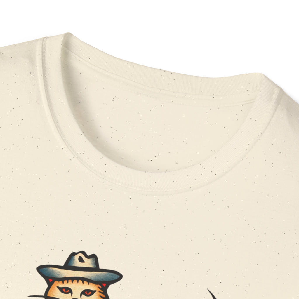 Funny Cat Cowboy T-Shirt — Retro Riding Tyrannosaurus Graphic Tee