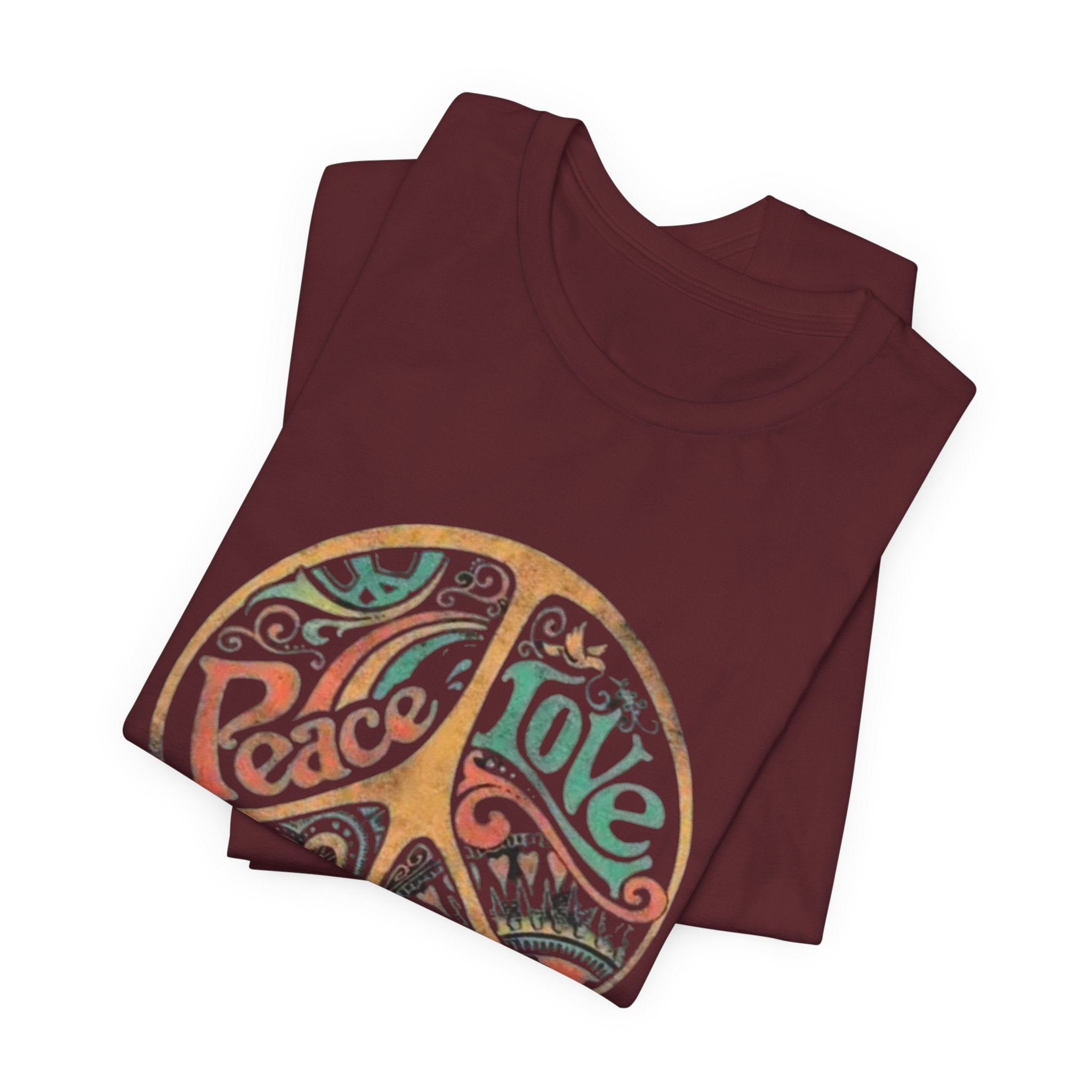 Retro Peace Love Unisex T-Shirt, Boho Graphic Tee, Casual Wear, Festival Shirt, Gift for Friends, Summer Style