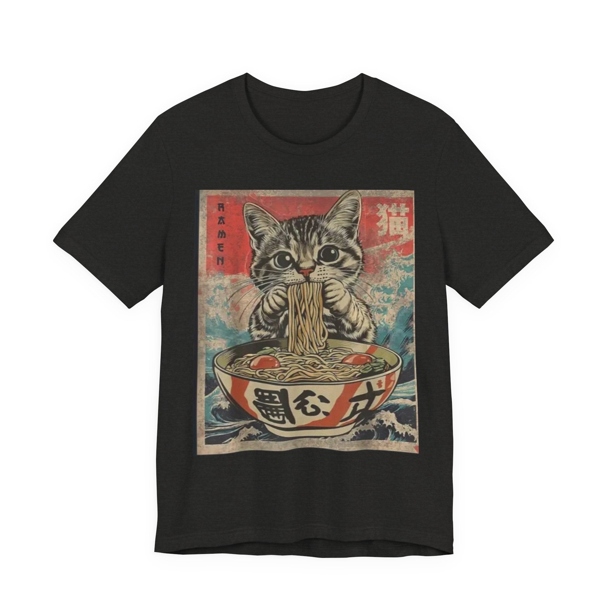 Vintage Cat Eating Ramen Tee, Cat Lover Gift, Funny T-Shirt, Cute Graphic Tee, Anime Apparel, Pet Enthusiast Wear