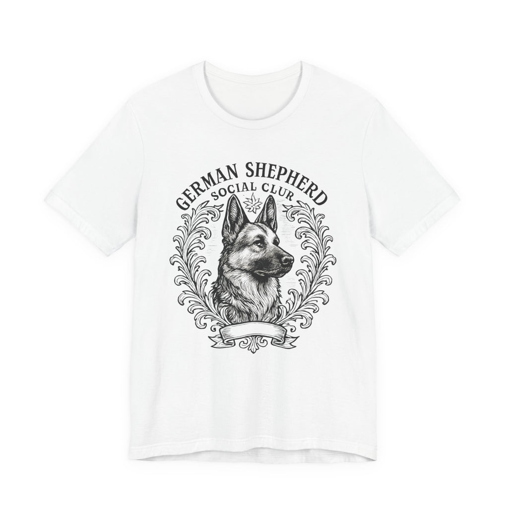 German Shepherd Social Club Tee - Unisex Short Sleeve Shirt for Dog Lovers, Pet Gift, Casual Wear, Canine Enthusiast Apparel