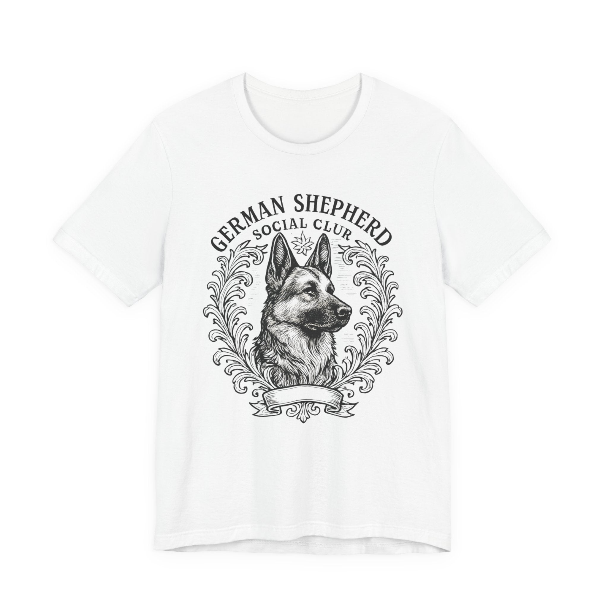 German Shepherd Social Club Tee - Unisex Short Sleeve Shirt for Dog Lovers, Pet Gift, Casual Wear, Canine Enthusiast Apparel