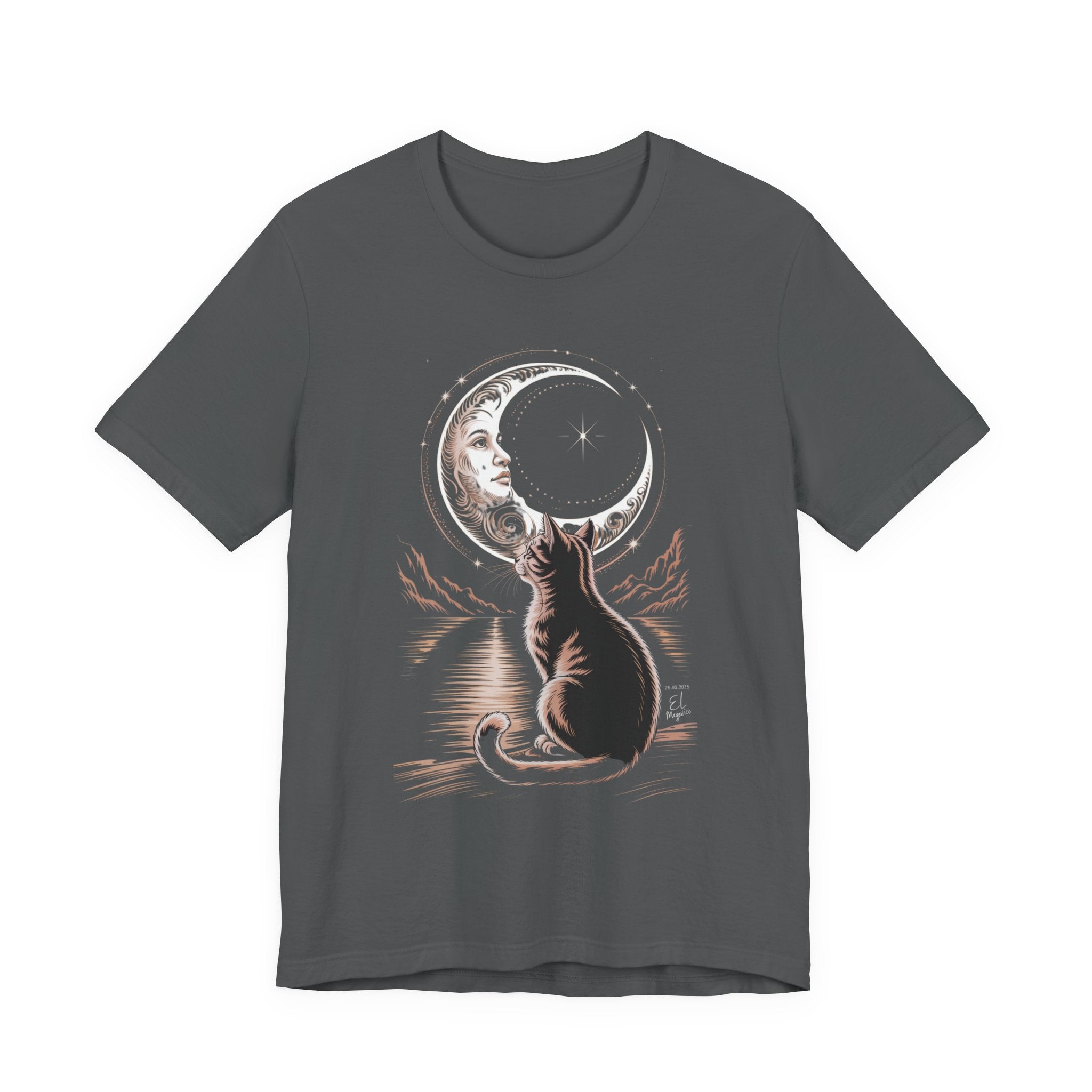 Celestial Cat Graphic Tee - Boho T-Shirt, Unisex Cat Lover Shirt, Moon Phase Top, Gift for Pet Owners, Astrology Apparel