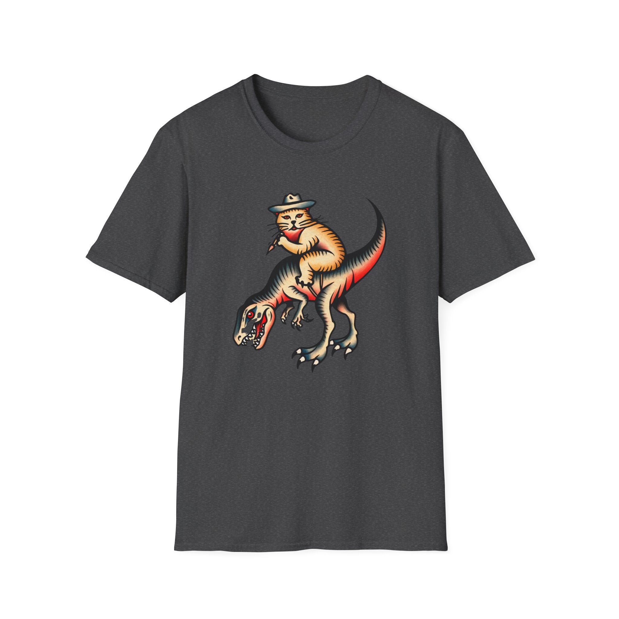 Funny Cat Cowboy T-Shirt — Retro Riding Tyrannosaurus Graphic Tee