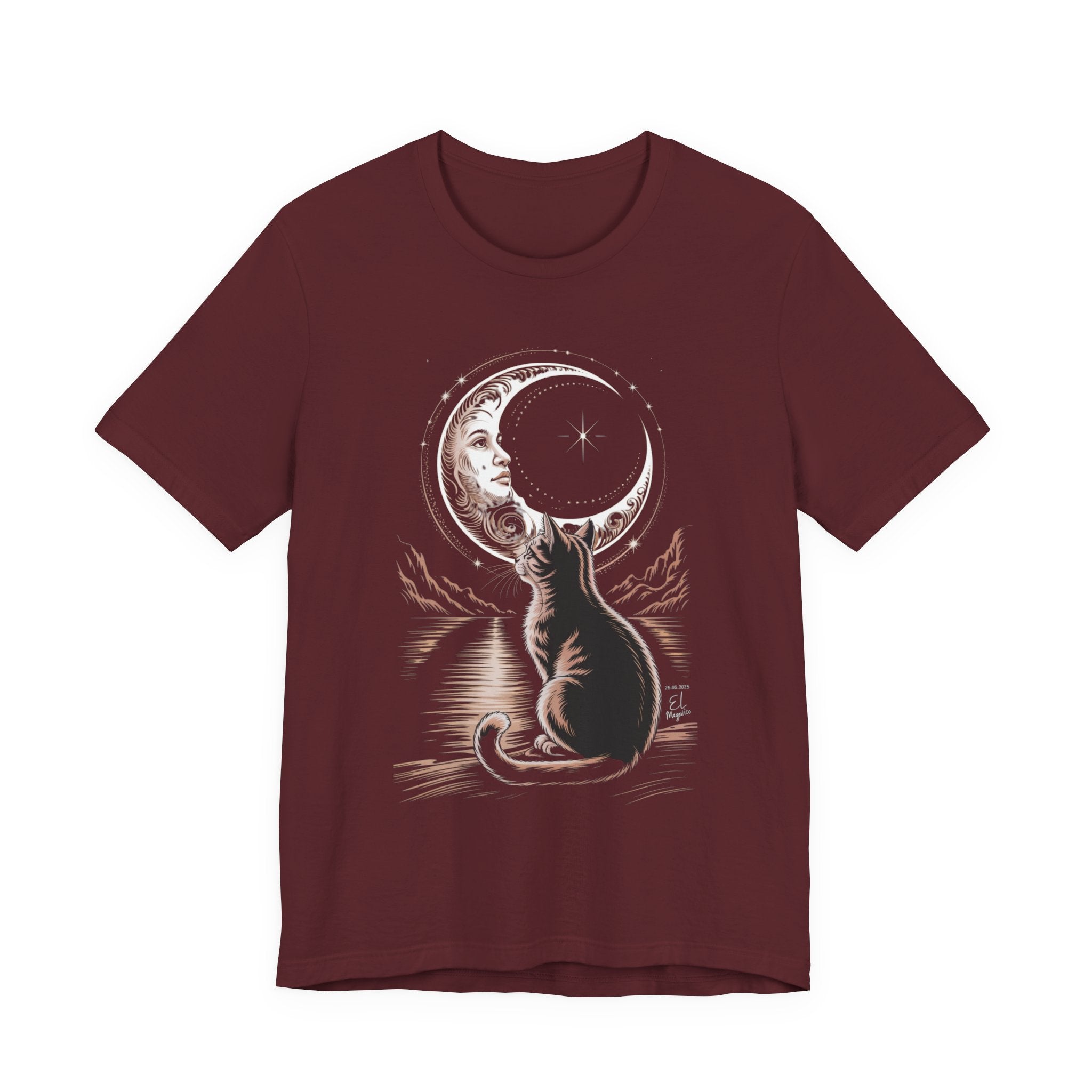 Celestial Cat Graphic Tee - Boho T-Shirt, Unisex Cat Lover Shirt, Moon Phase Top, Gift for Pet Owners, Astrology Apparel