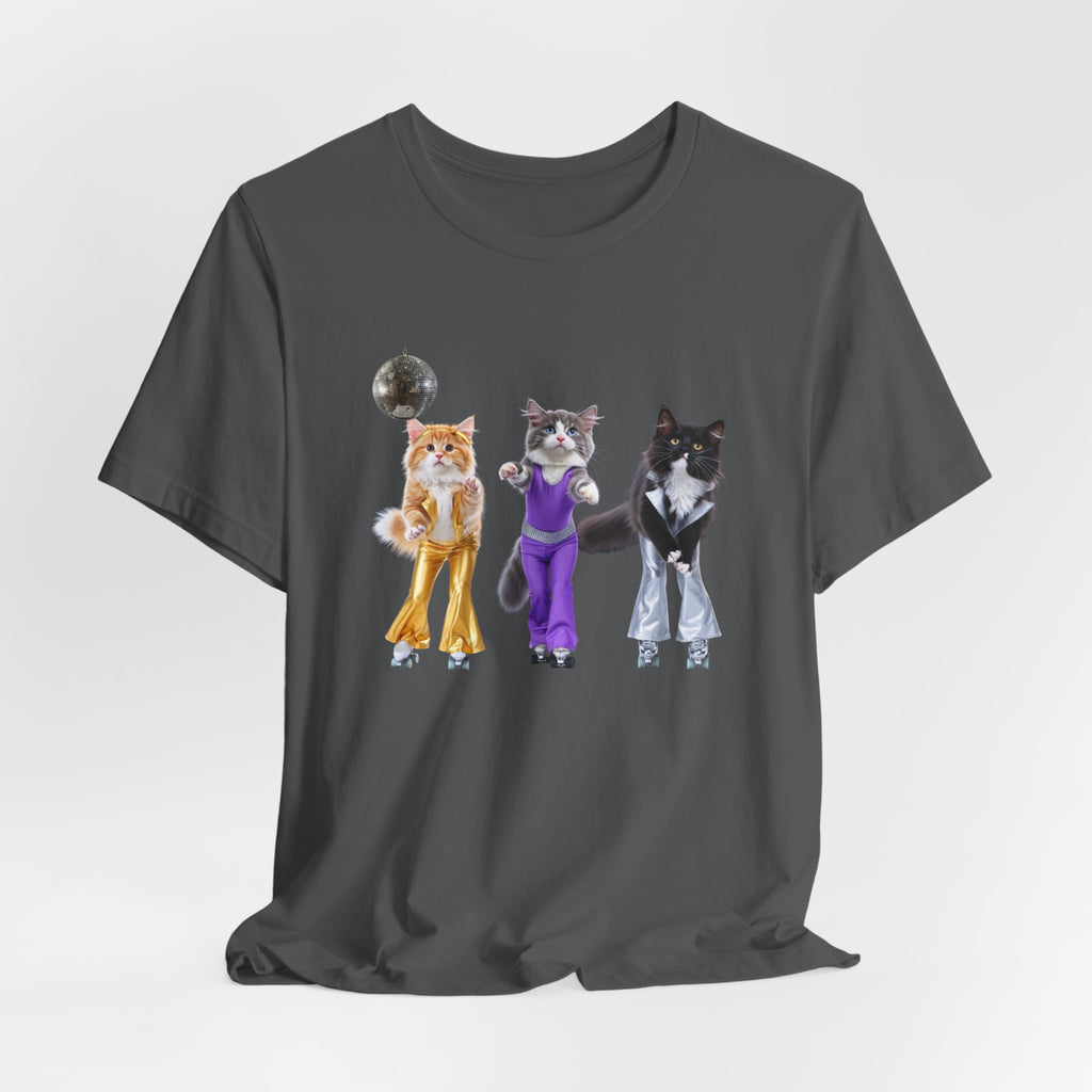 Disco Cats Trio T-Shirt | Cat Roller Skate Illustration, Retro 70s Vibe