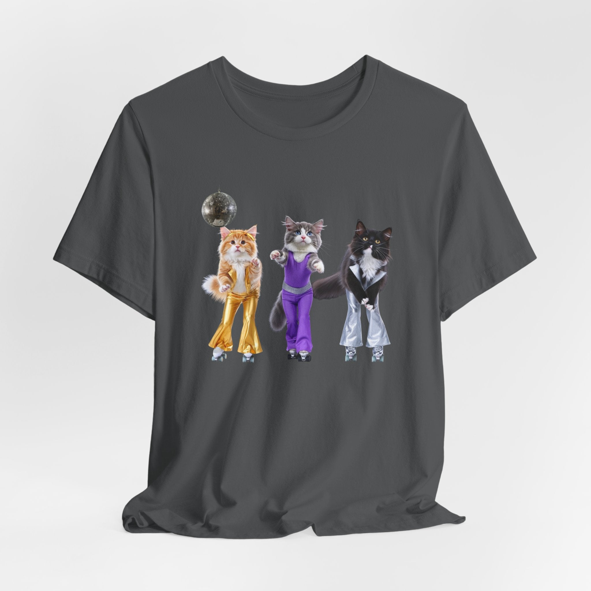 Disco Cats Trio T-Shirt | Cat Roller Skate Illustration, Retro 70s Vibe