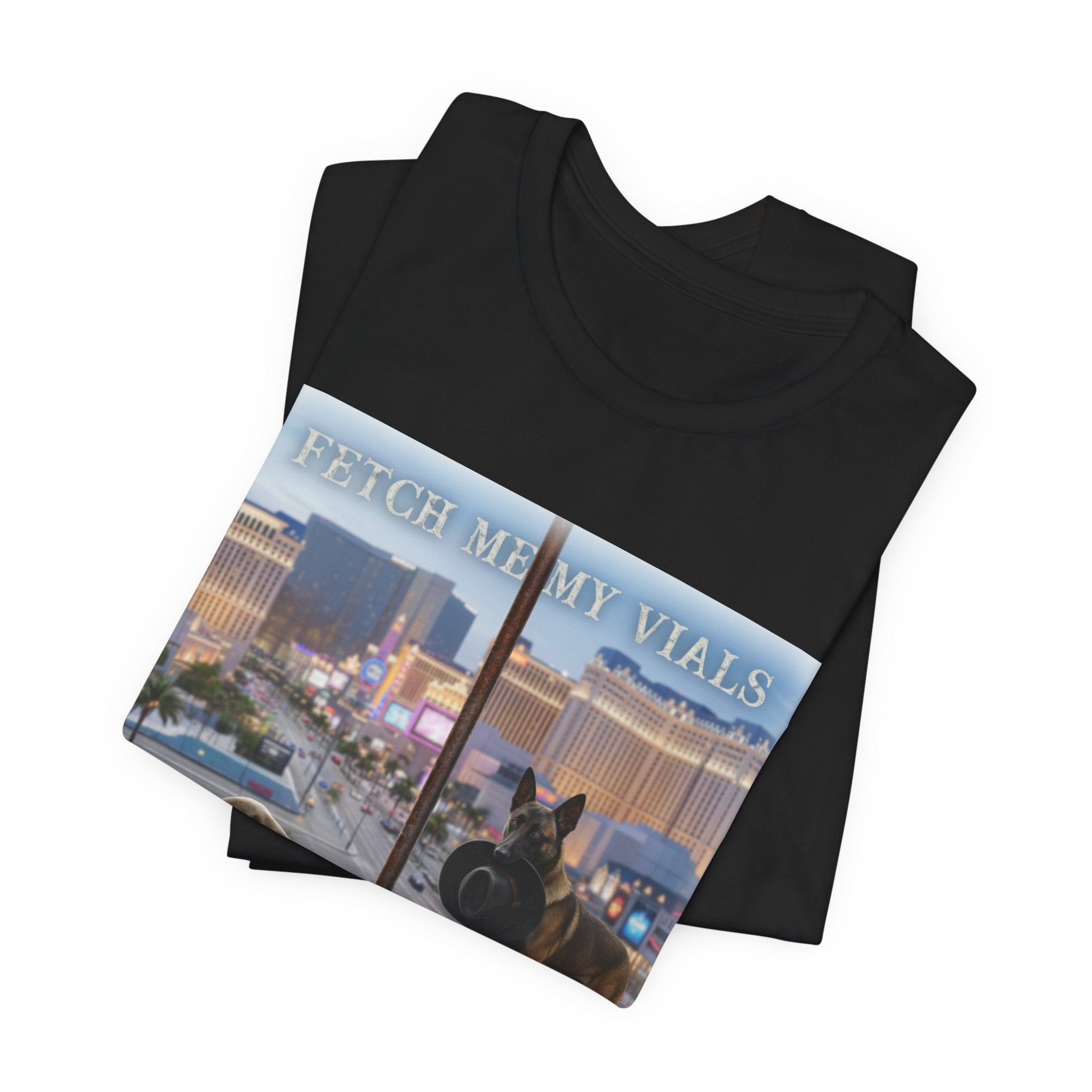 Fetch me my vials, Fallout Tee, Street Scene Graphic Tee — "Fetch Me My Vials" Retro Vegas Art Shirt