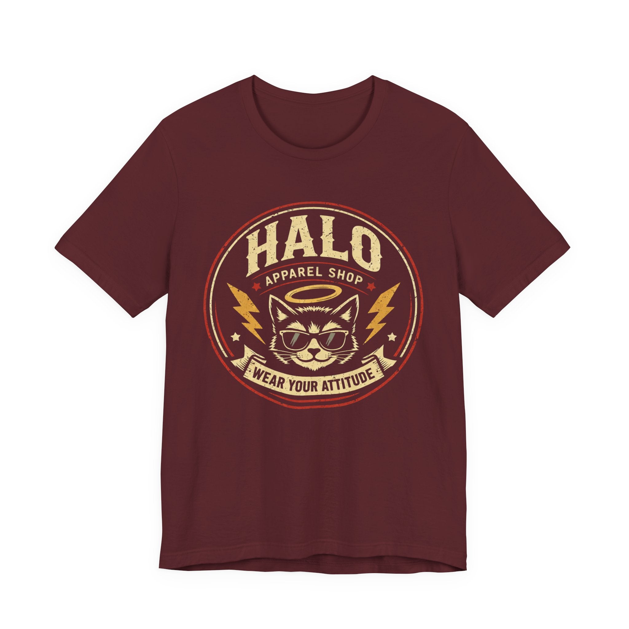 Halo Cat Graphic Tee — "Wear Your Attitude" Vintage Rock T-Shirt