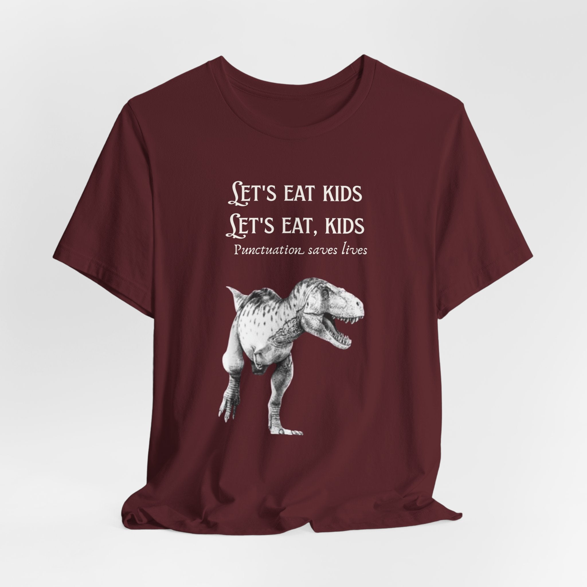 Let's Eat Kids T-Shirt | Tyrannosaurus Rex Grammar Joke Tee, English Teacher shirt