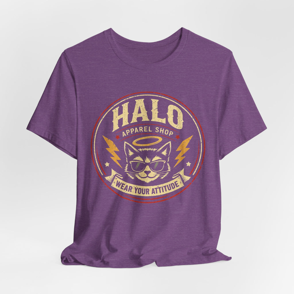 Halo Cat Graphic Tee — "Wear Your Attitude" Vintage Rock T-Shirt