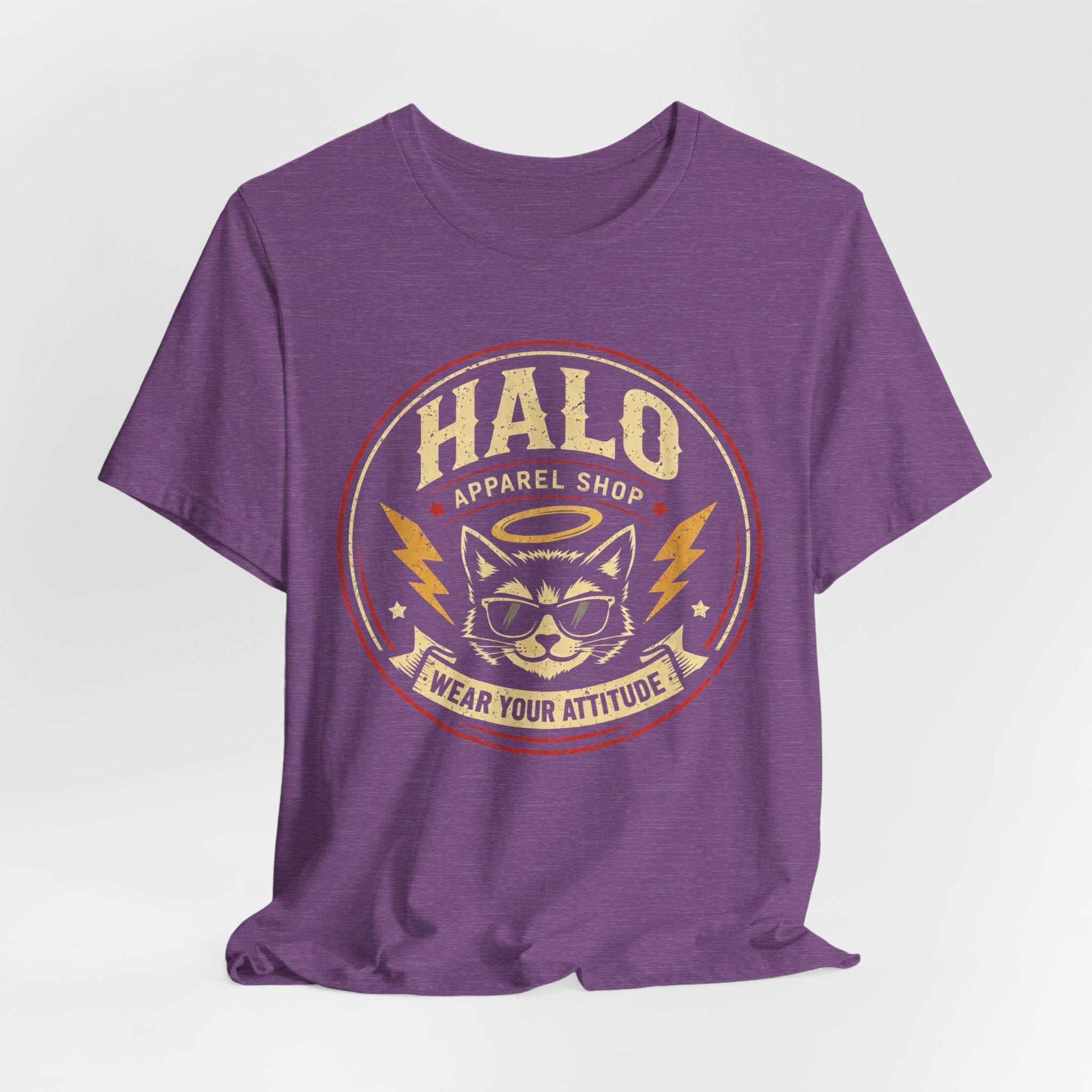 Halo Cat Graphic Tee — "Wear Your Attitude" Vintage Rock T-Shirt