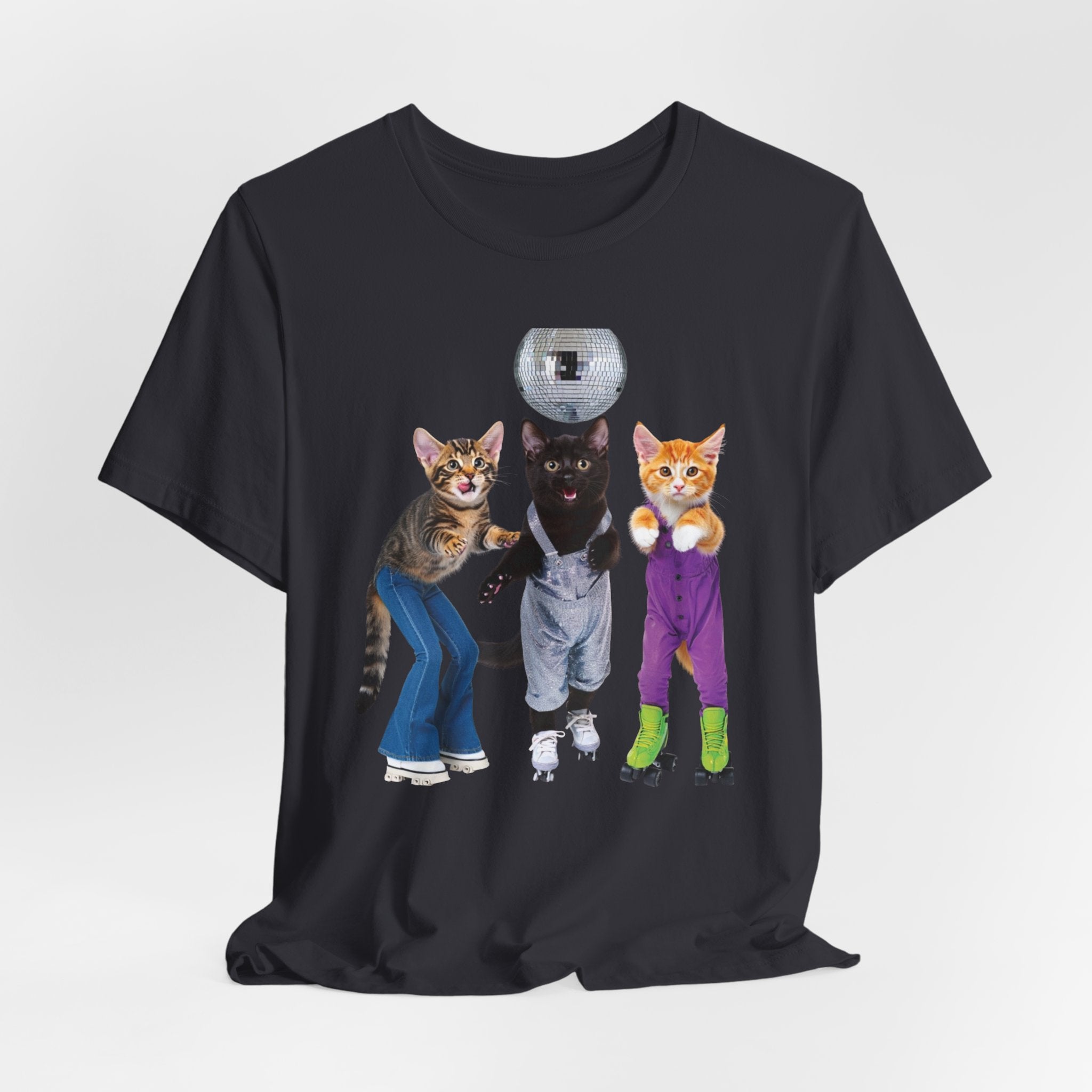 Disco Roller Cats T-Shirt | Three Cats on Roller Skates with Disco Ball