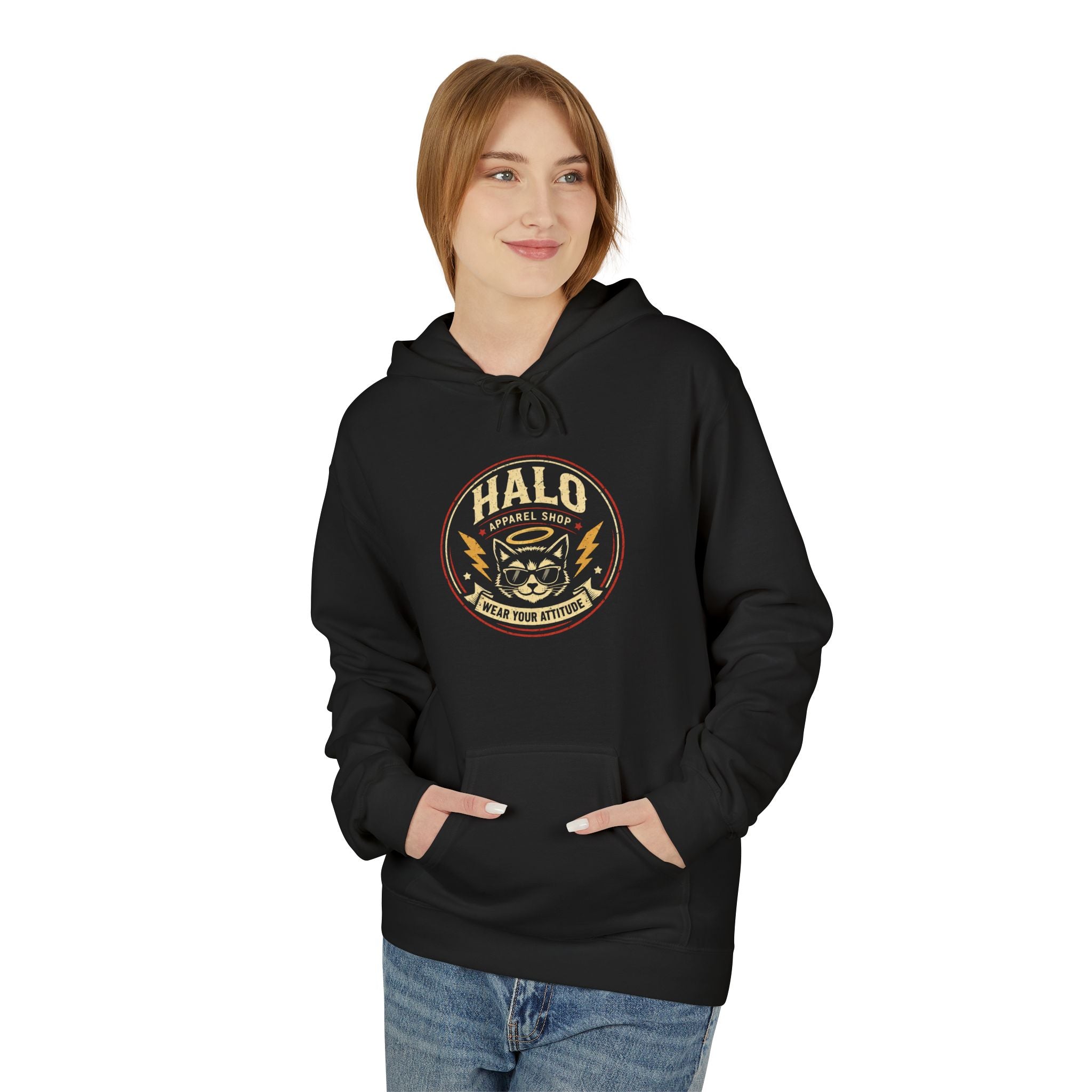Halo Apparel Shop Hoodie, Vintage Patch Hoodie — Courage, Honor, Rescue Crew Sweatshirt