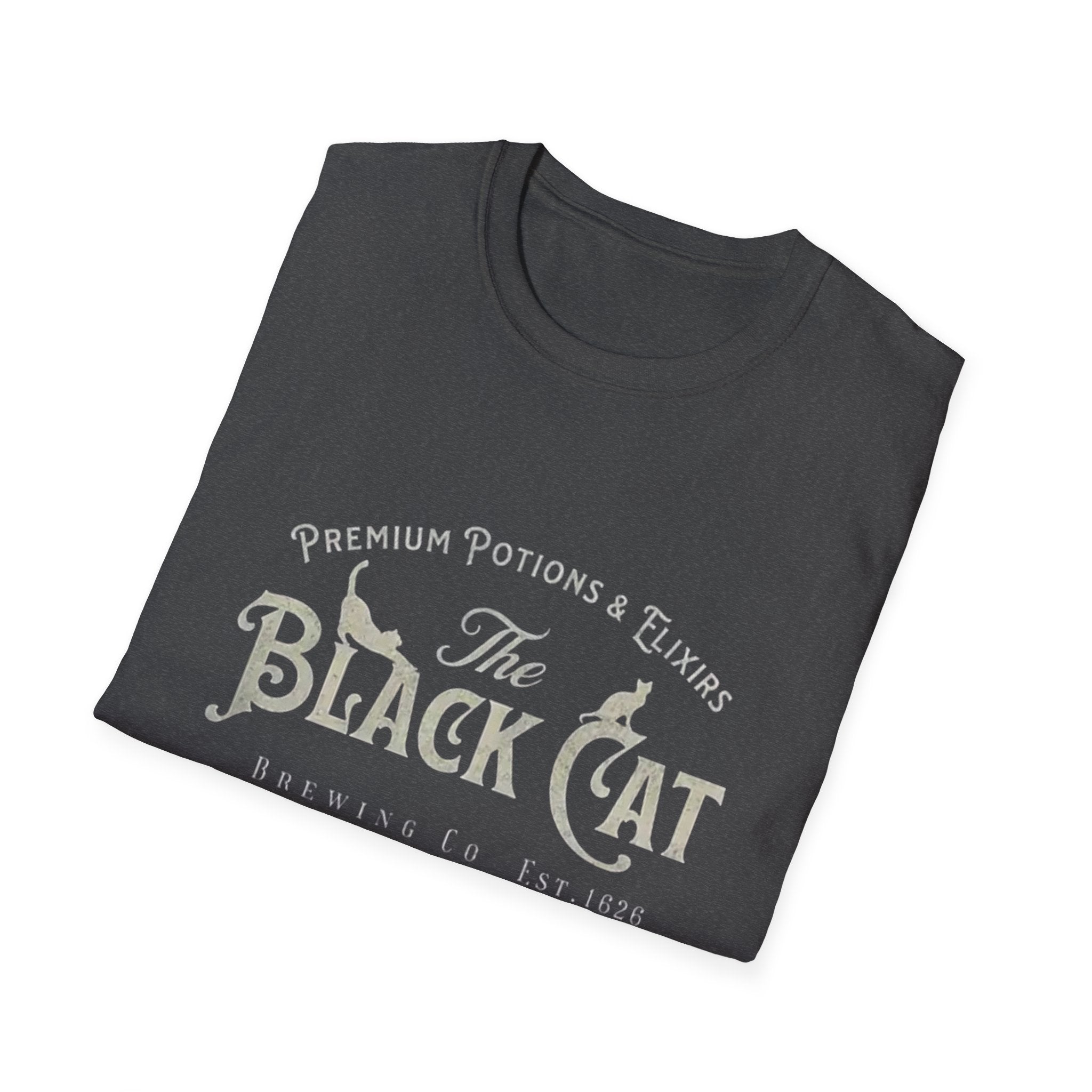 Vintage Black Cat Graphic T-Shirt, Witchy Shirt, Halloween Apparel, Softstyle Tee, Gift for Cat Lovers, Salem MA Merch