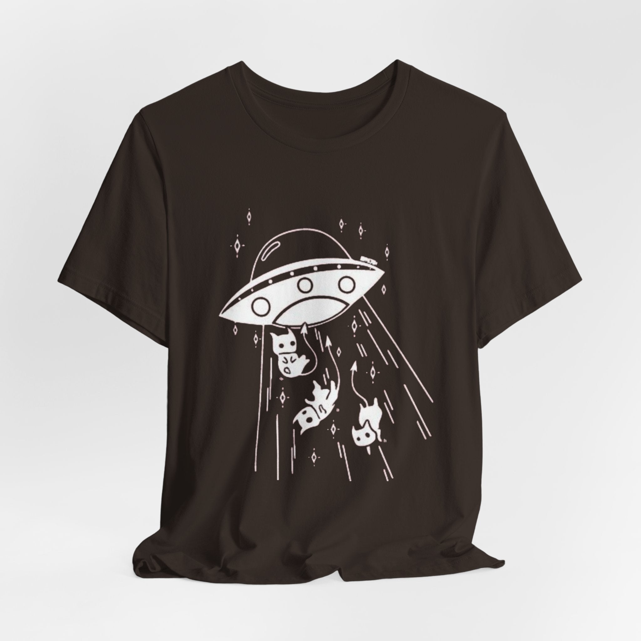 Alien cat abduction tee, Celestial Hand Line Art Tee | Minimal Mystic Illustration, White T-Shirt
