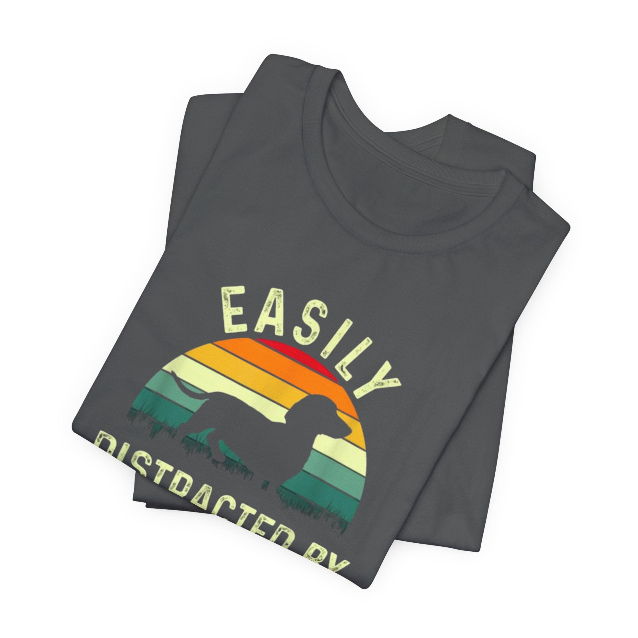 Easily Distracted By Weiners T-Shirt | Dachshund Retro Sunset Tee