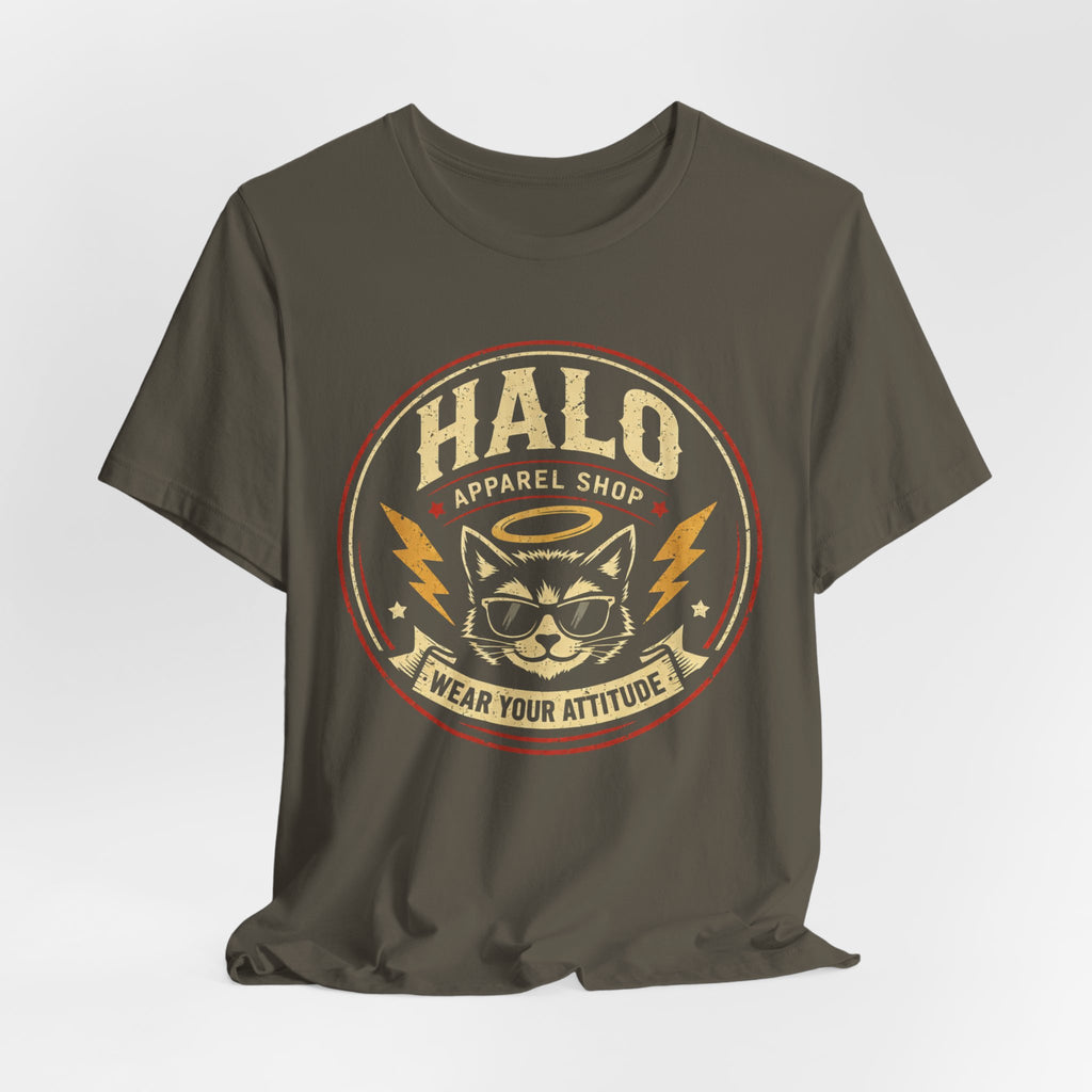 Halo Cat Graphic Tee — "Wear Your Attitude" Vintage Rock T-Shirt