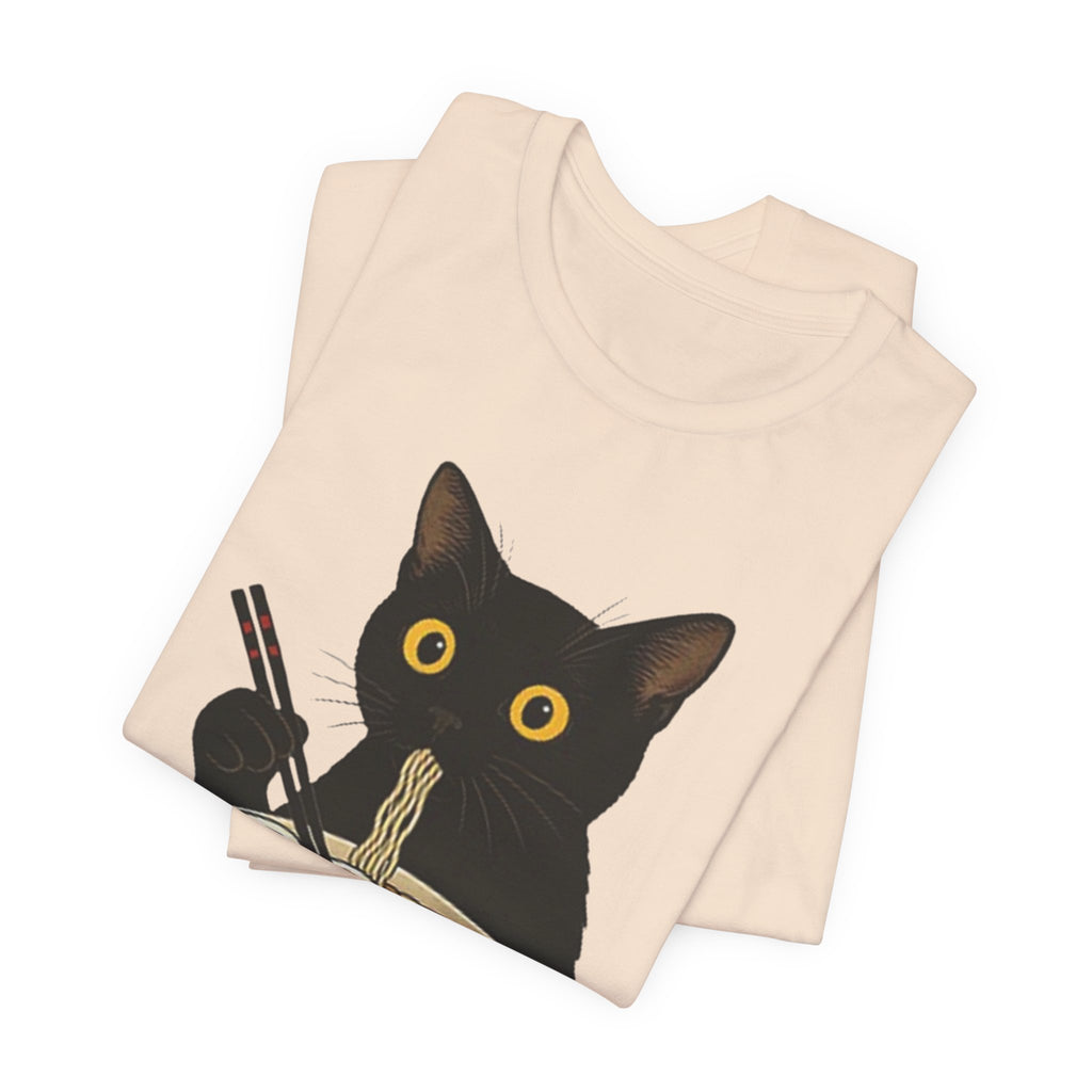 Black Cat Eating Ramen Tee | Cat with Ramen Bowl T-Shirt