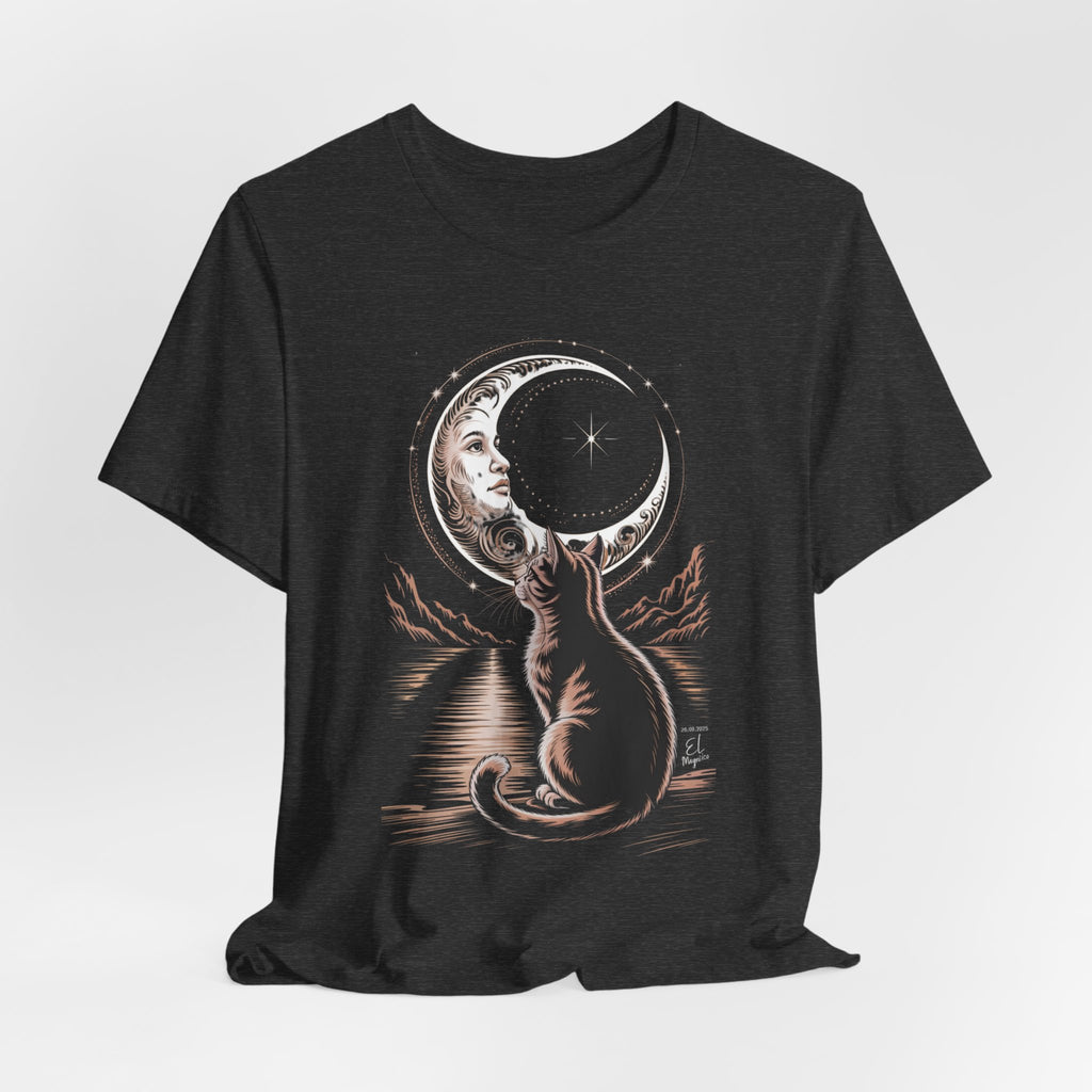 Celestial Cat Graphic Tee - Boho T-Shirt, Unisex Cat Lover Shirt, Moon Phase Top, Gift for Pet Owners, Astrology Apparel