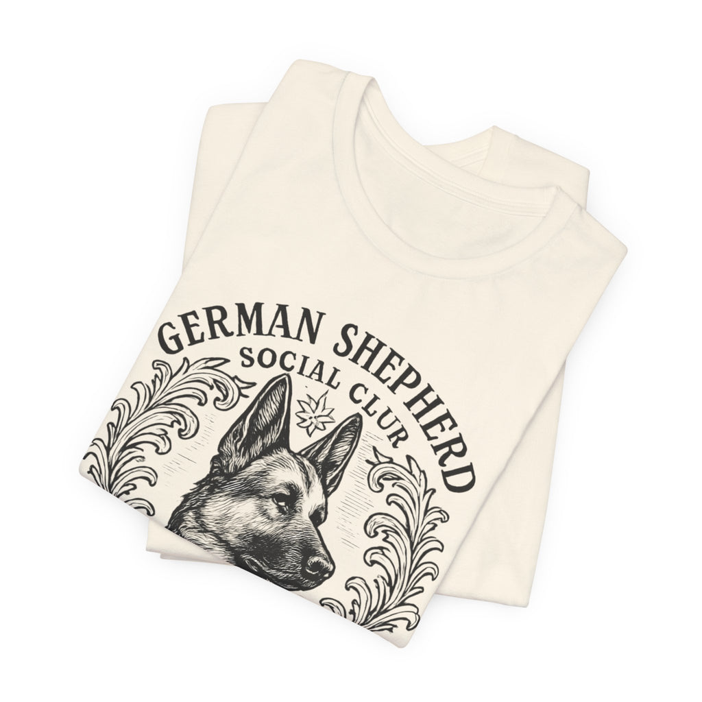 German Shepherd Social Club Tee - Unisex Short Sleeve Shirt for Dog Lovers, Pet Gift, Casual Wear, Canine Enthusiast Apparel