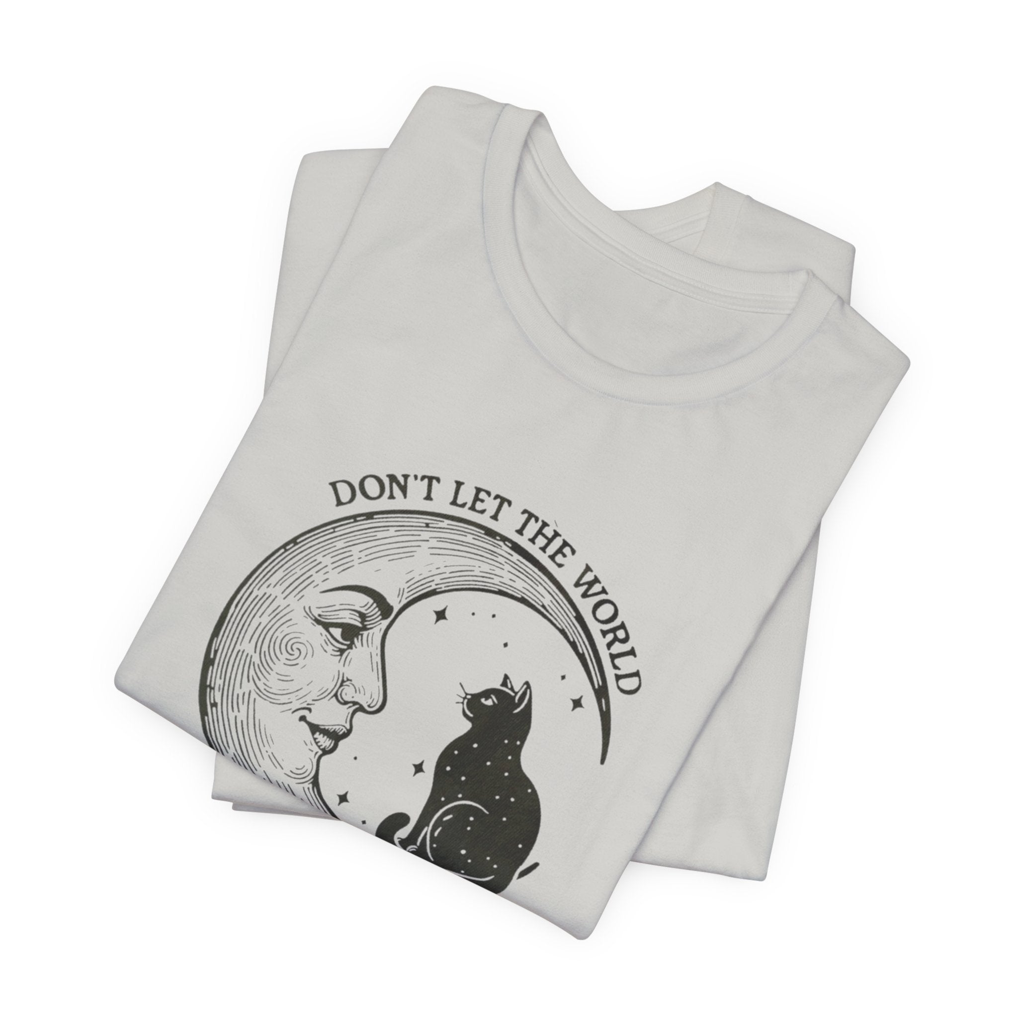 Celestial Cat Tee with Inspirational Quote, Unisex Tee, Moon and Cat Shirt, Witchy Apparel, Gift for Cat Lovers