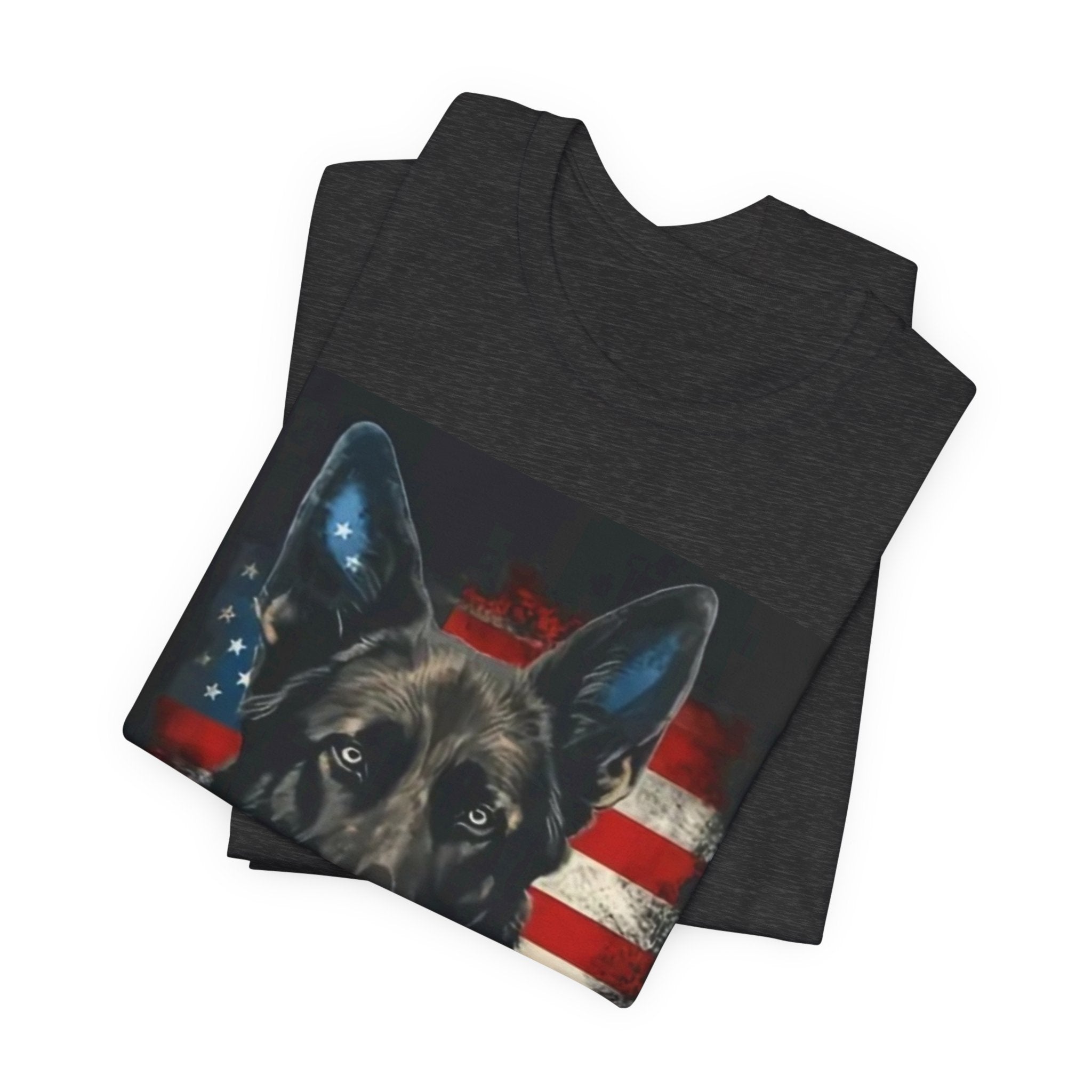 German Shepherd Patriotic T-Shirt — Belgian Malinios Tee, American Flag Dog Tee