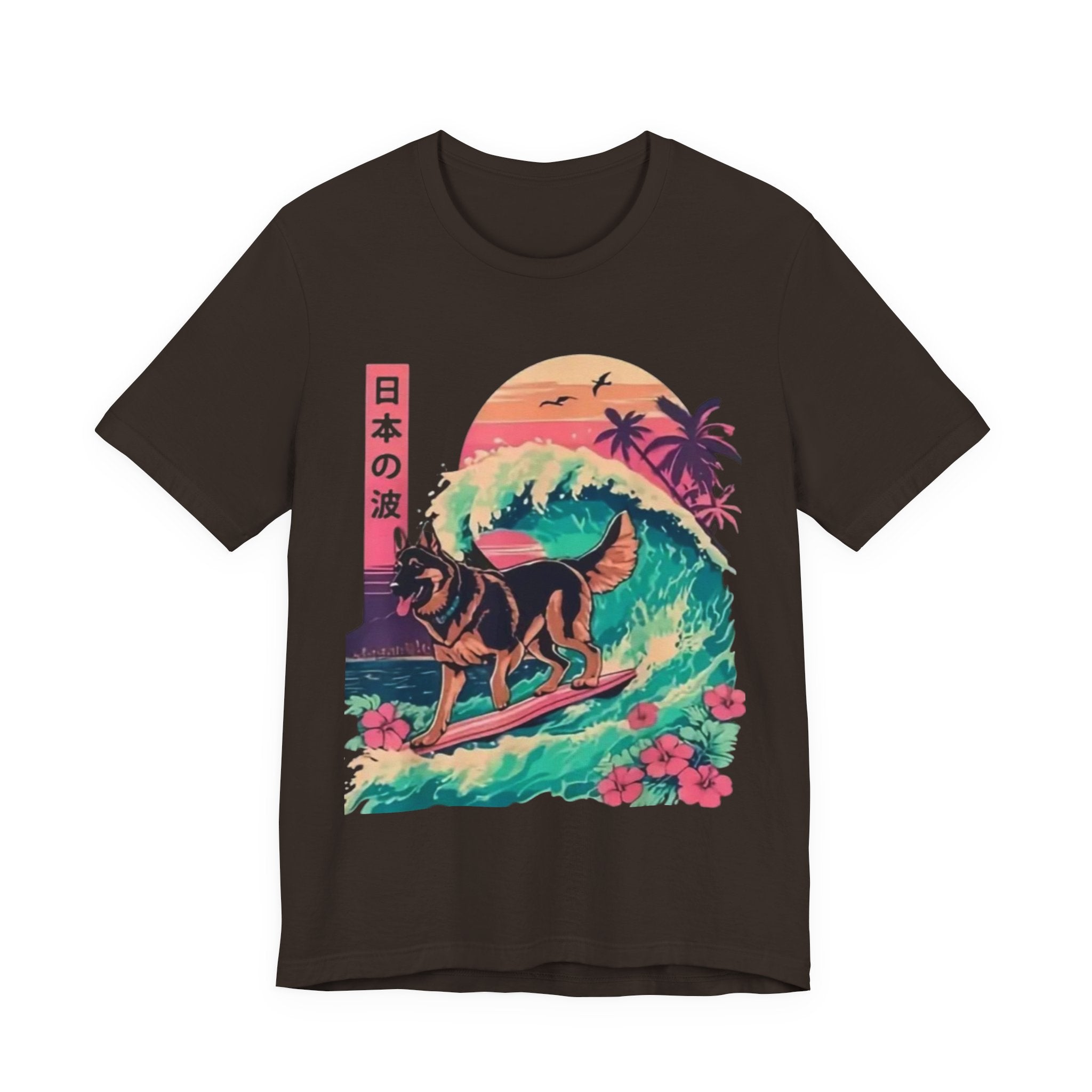 German Shepherd Dog  Surfing T-Shirt — Retro Japanese Wave Graphic Tee