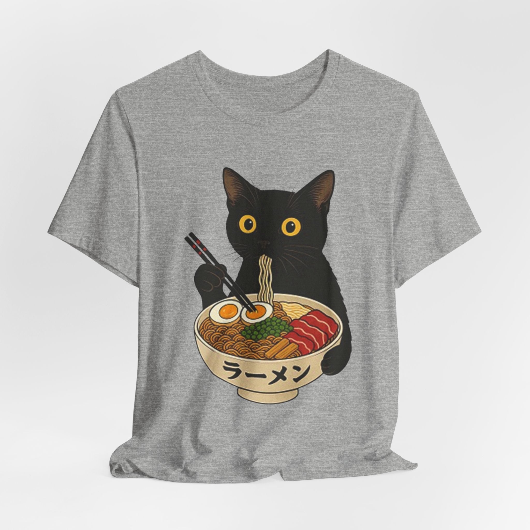 Black Cat Eating Ramen Tee | Cat with Ramen Bowl T-Shirt