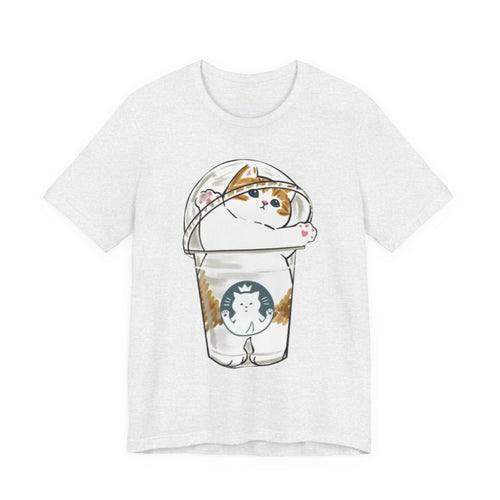 Cat in Bubble Tea Cup Tee | Kawaii Cat Boba Shirt, Cat in Coffee Cup tee, Cute Cat Illustration