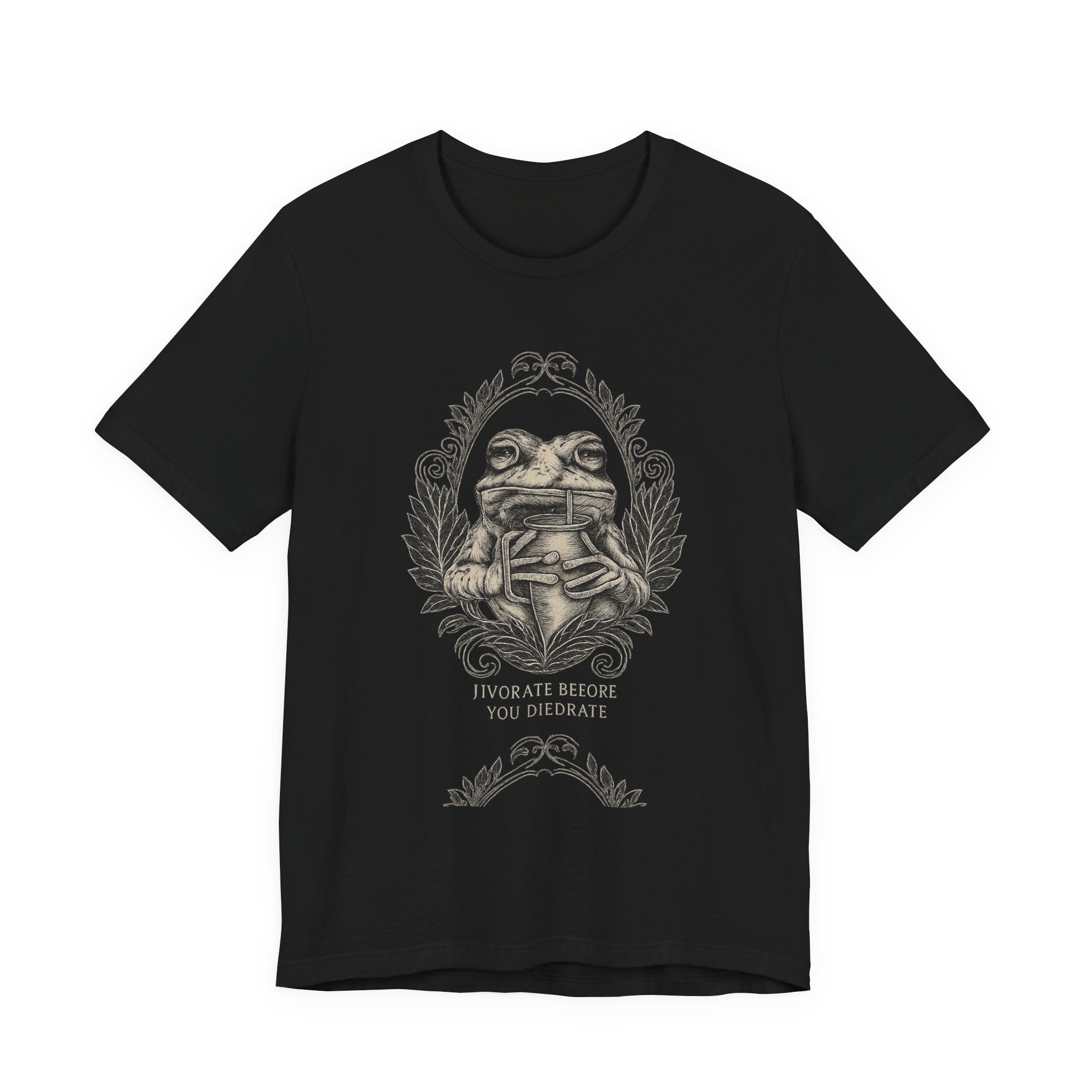 Frog drinkingT‑Shirt — Hydrate Before You DiedrateVintage Booklover Graphic Tee (“To Be at Peace You Deliberate”)