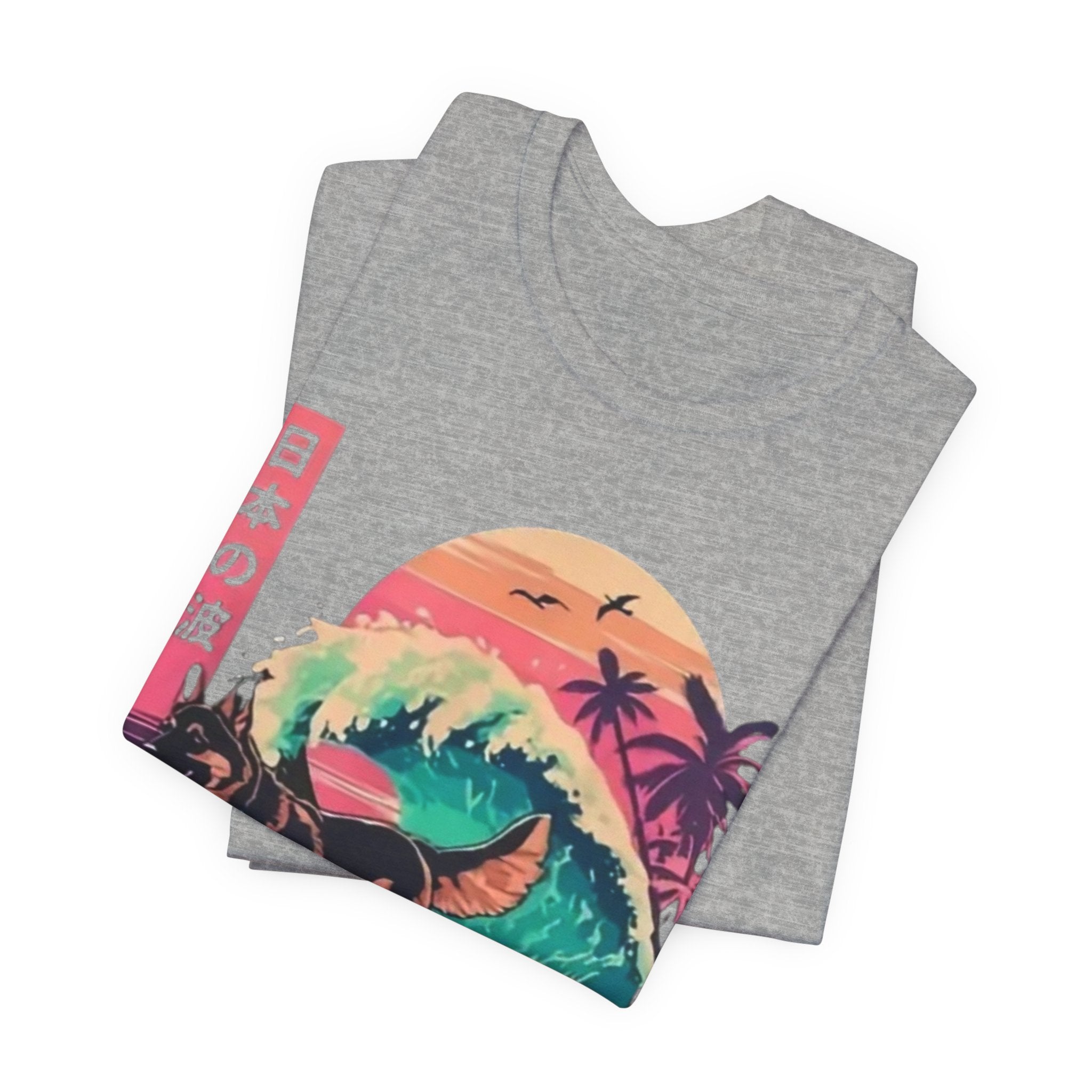 German Shepherd Dog  Surfing T-Shirt — Retro Japanese Wave Graphic Tee