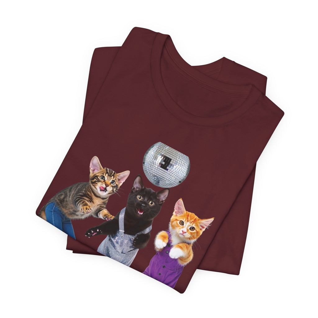 Disco Roller Cats T-Shirt | Three Cats on Roller Skates with Disco Ball