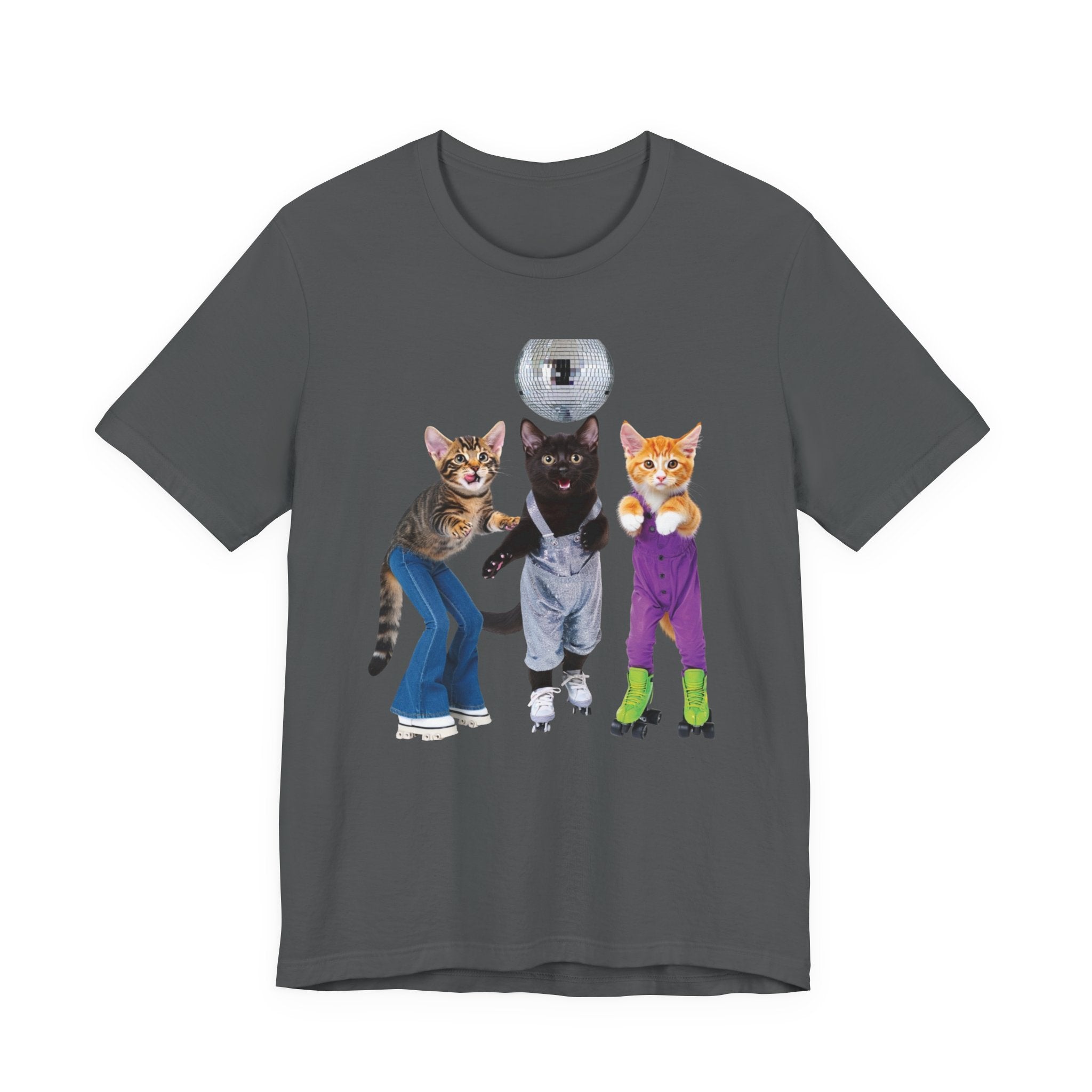 Disco Roller Cats T-Shirt | Three Cats on Roller Skates with Disco Ball