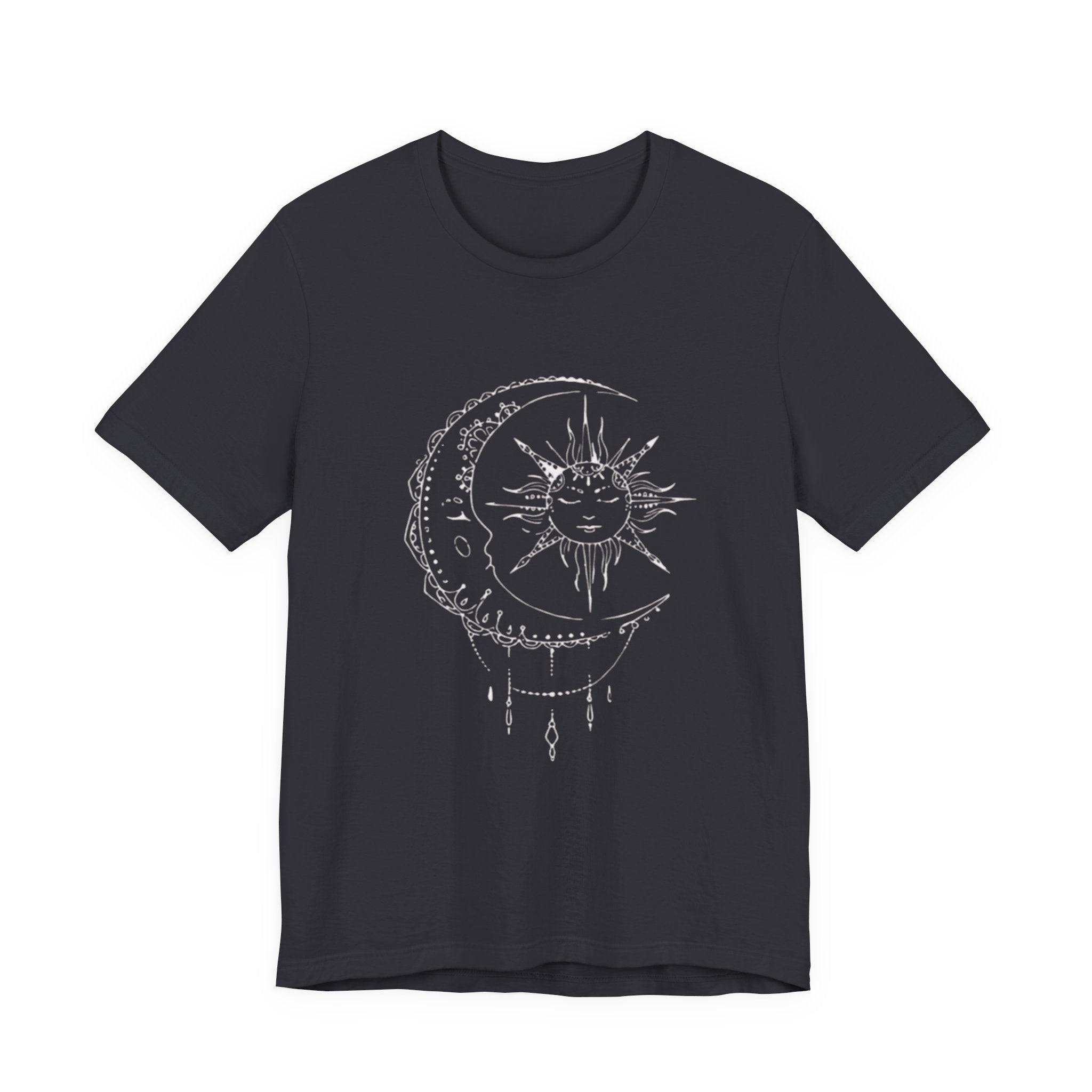 Sun and Crescent Moon Tattoo Style Tee | Celestial Illustration T-Shirt