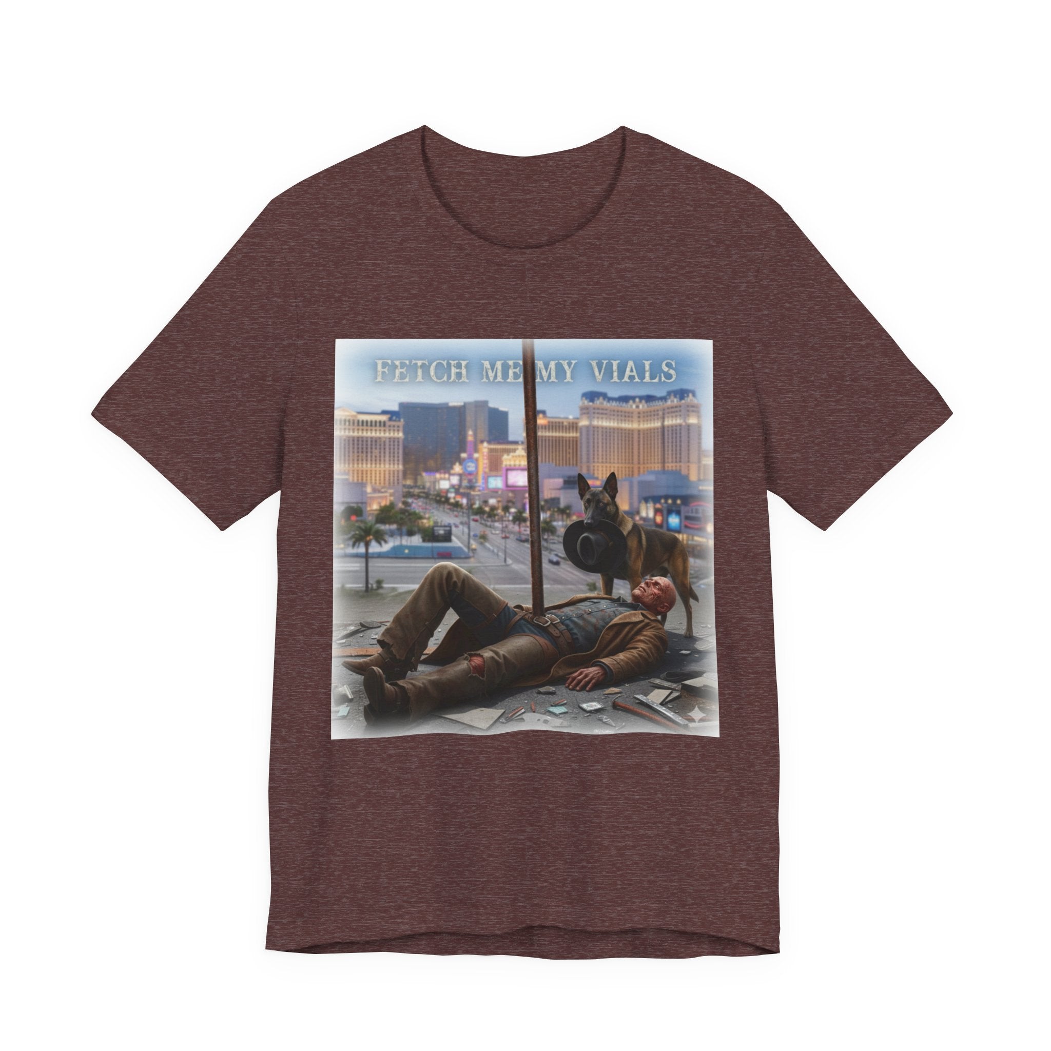 Fetch me my vials, Fallout Tee, Street Scene Graphic Tee — "Fetch Me My Vials" Retro Vegas Art Shirt