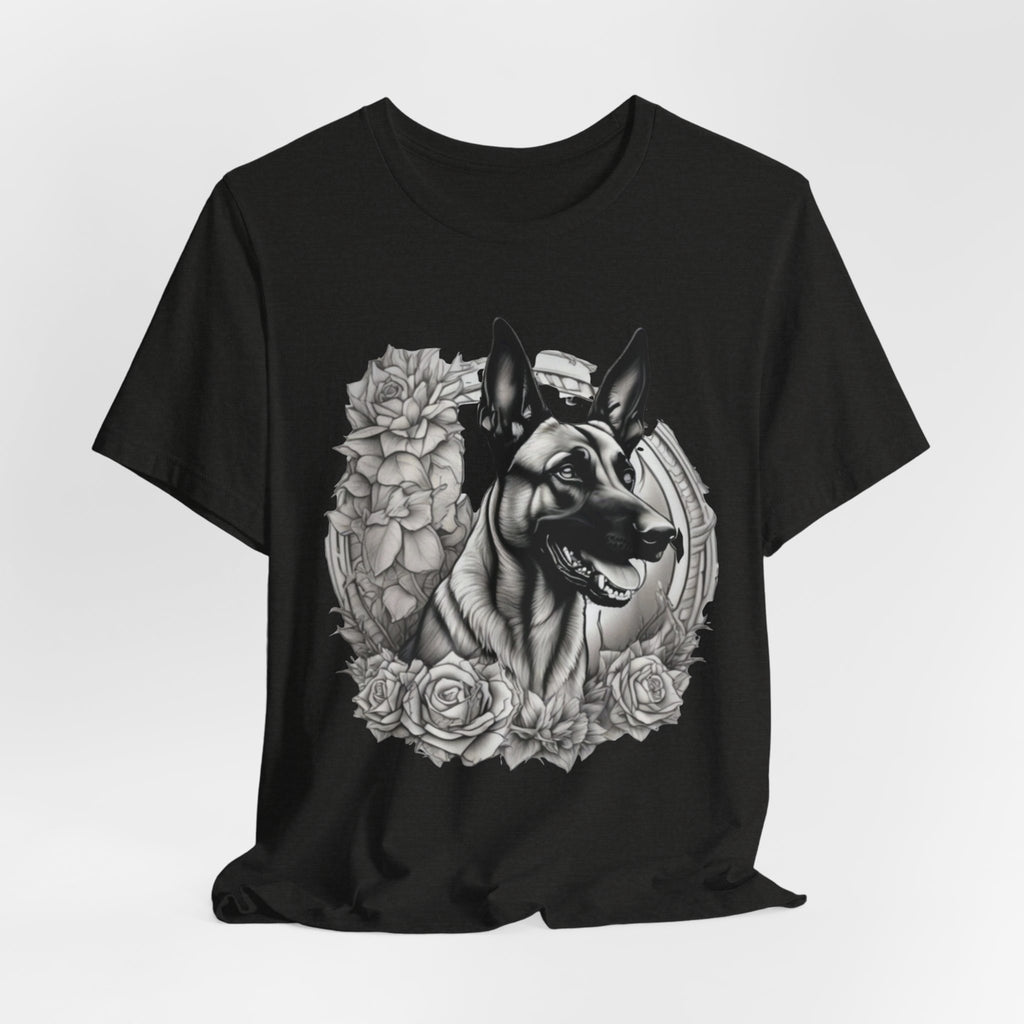 Belgian Malinios Portrait T-Shirt | Floral Frame Dog Tee