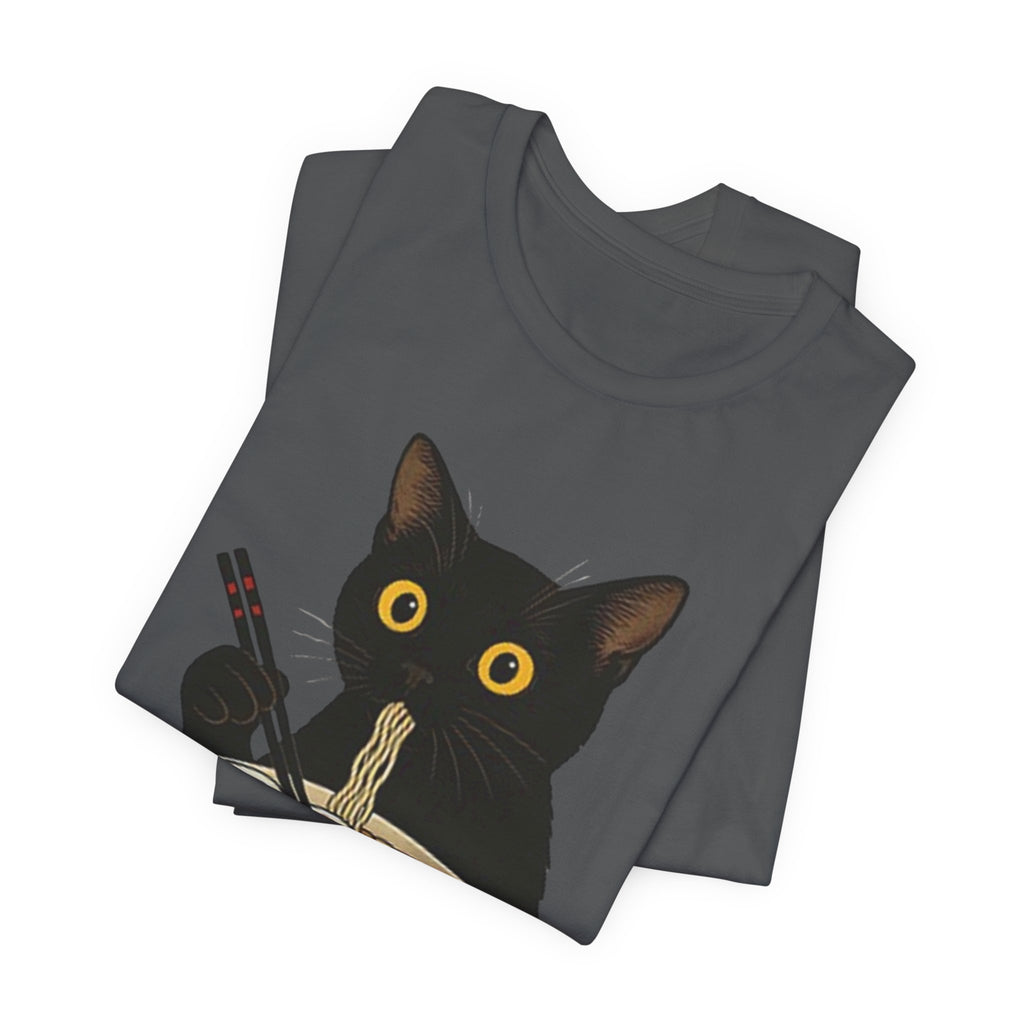 Black Cat Eating Ramen Tee | Cat with Ramen Bowl T-Shirt
