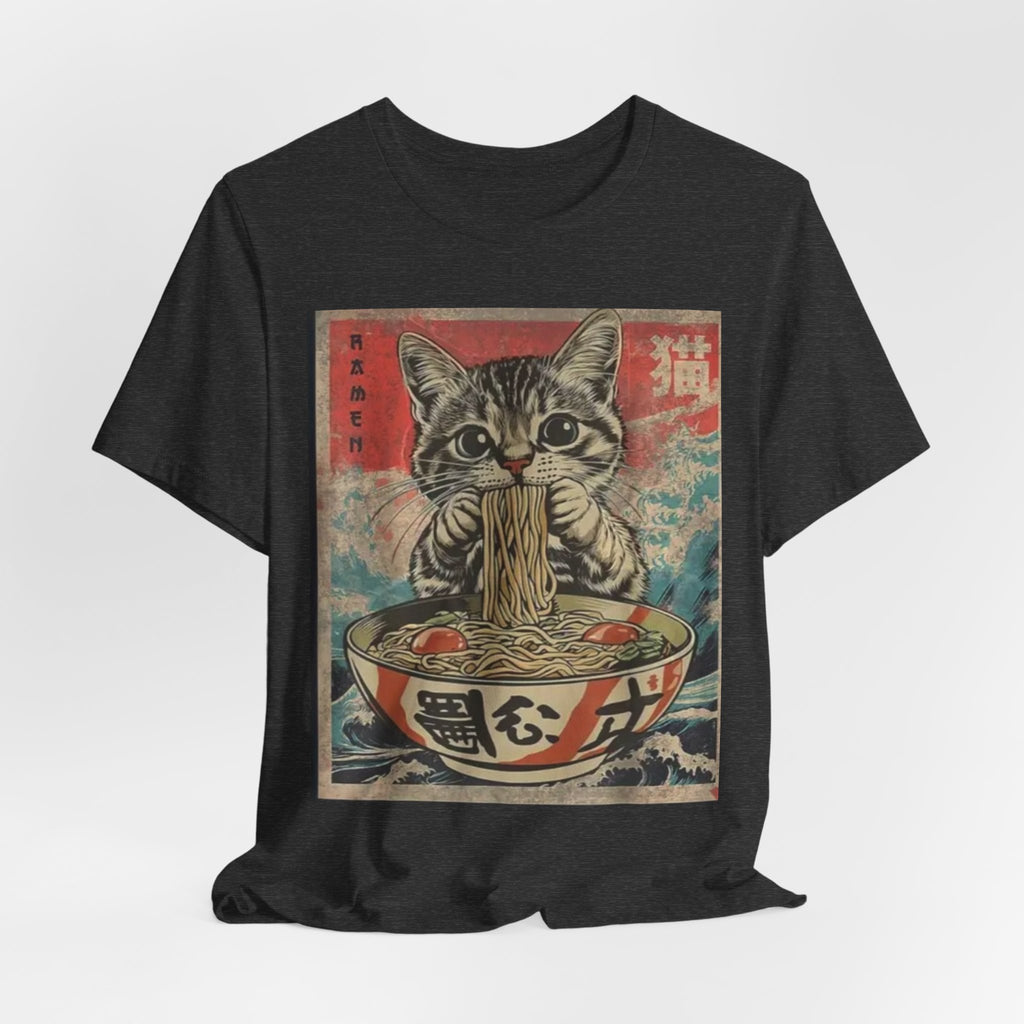 Vintage Cat Eating Ramen Tee, Cat Lover Gift, Funny T-Shirt, Cute Graphic Tee, Anime Apparel, Pet Enthusiast Wear