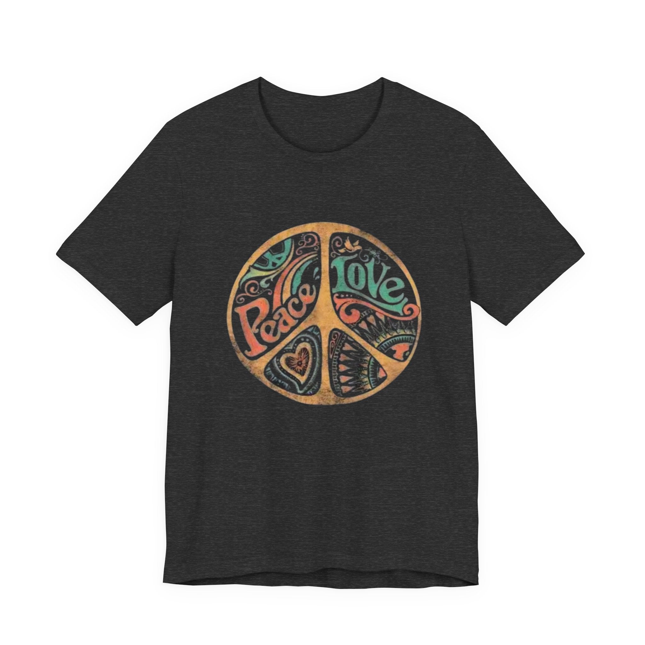 Retro Peace Love Unisex T-Shirt, Boho Graphic Tee, Casual Wear, Festival Shirt, Gift for Friends, Summer Style