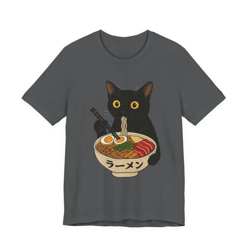 Black Cat Eating Ramen Tee | Cat with Ramen Bowl T-Shirt