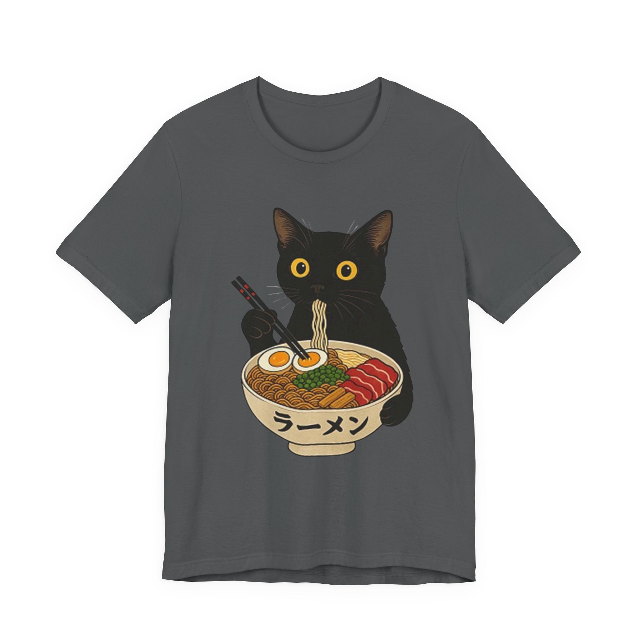 Black Cat Eating Ramen Tee | Cat with Ramen Bowl T-Shirt